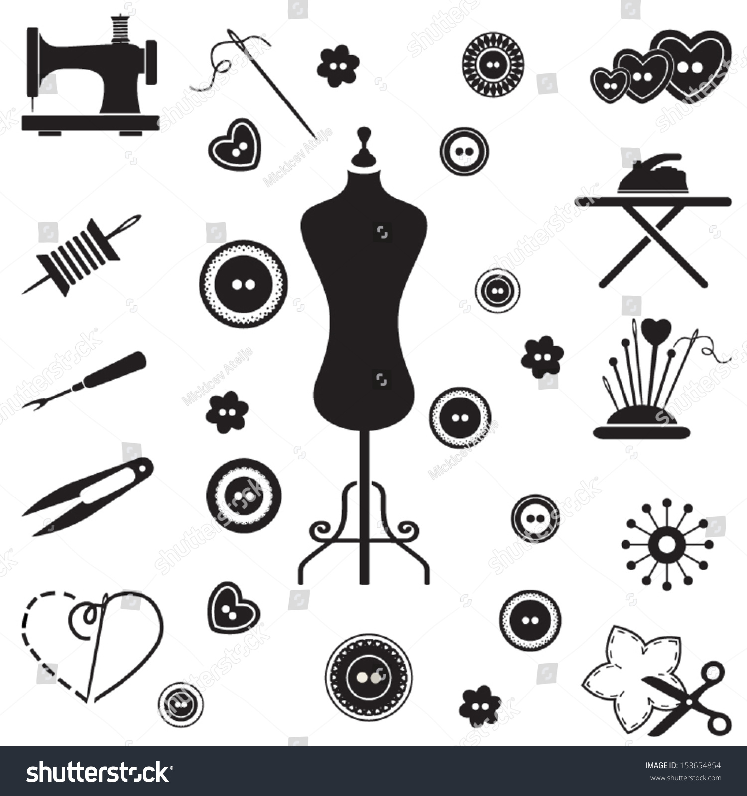 Sewing Icons Stock Vector Royalty Free 153654854 Shutterstock 1482