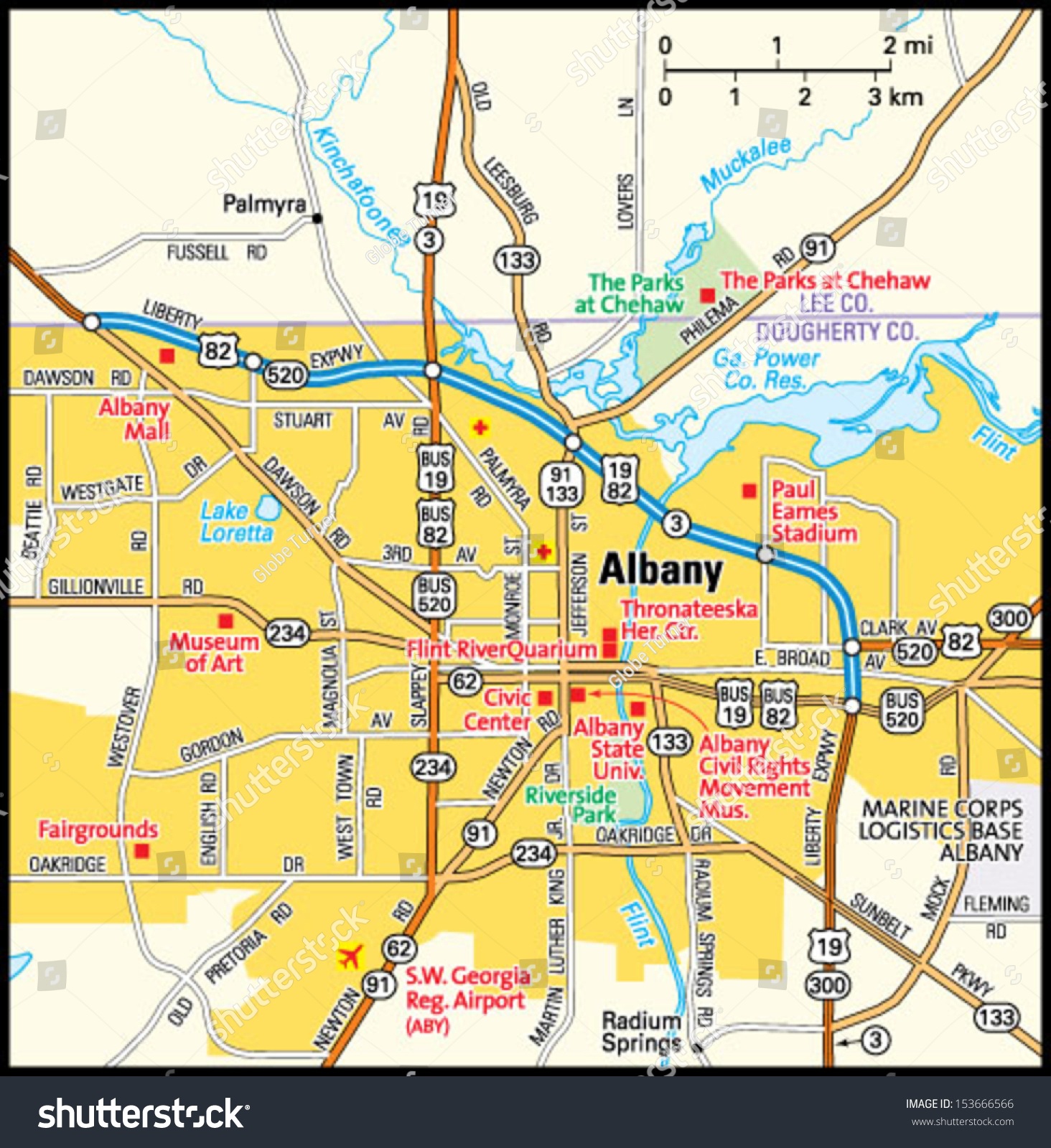 Albany On A Map Albany Georgia Area Map Stock Vector (Royalty Free) 153666566 | Shutterstock