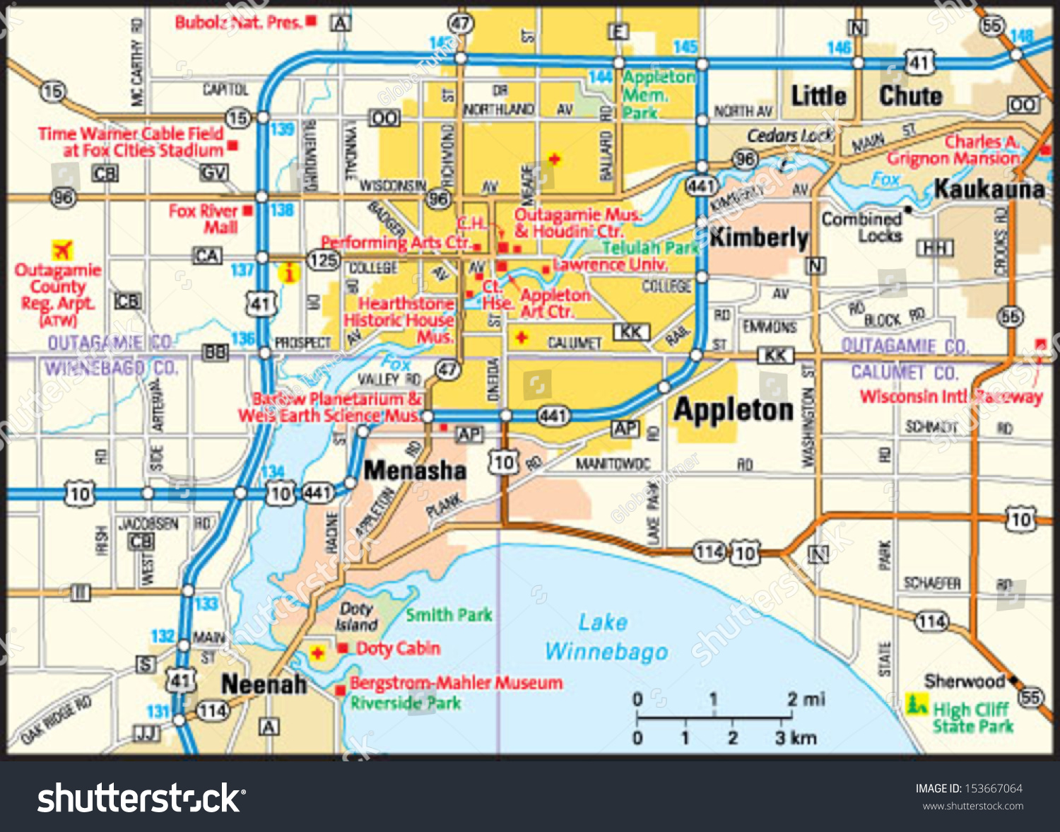 Appleton Wisconsin Area Map Stock Vector (Royalty Free) 153667064