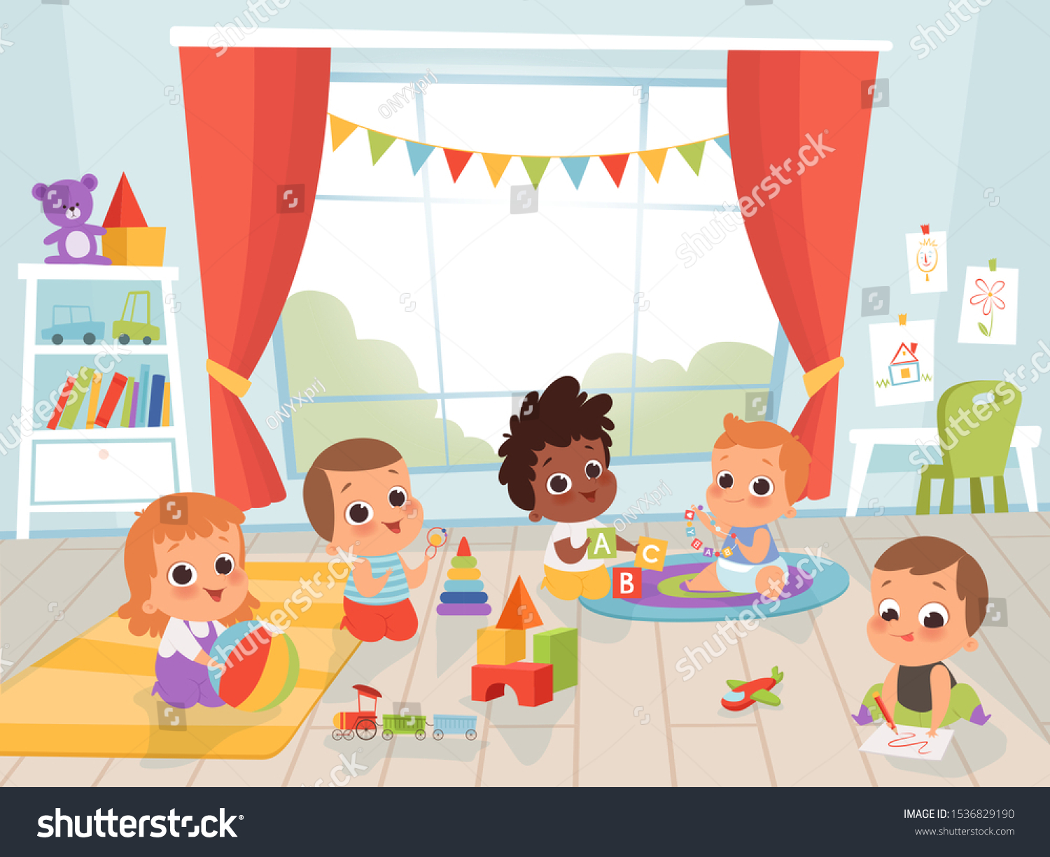 Children Playing Room Little New Born Stock Vector (Royalty Free ...