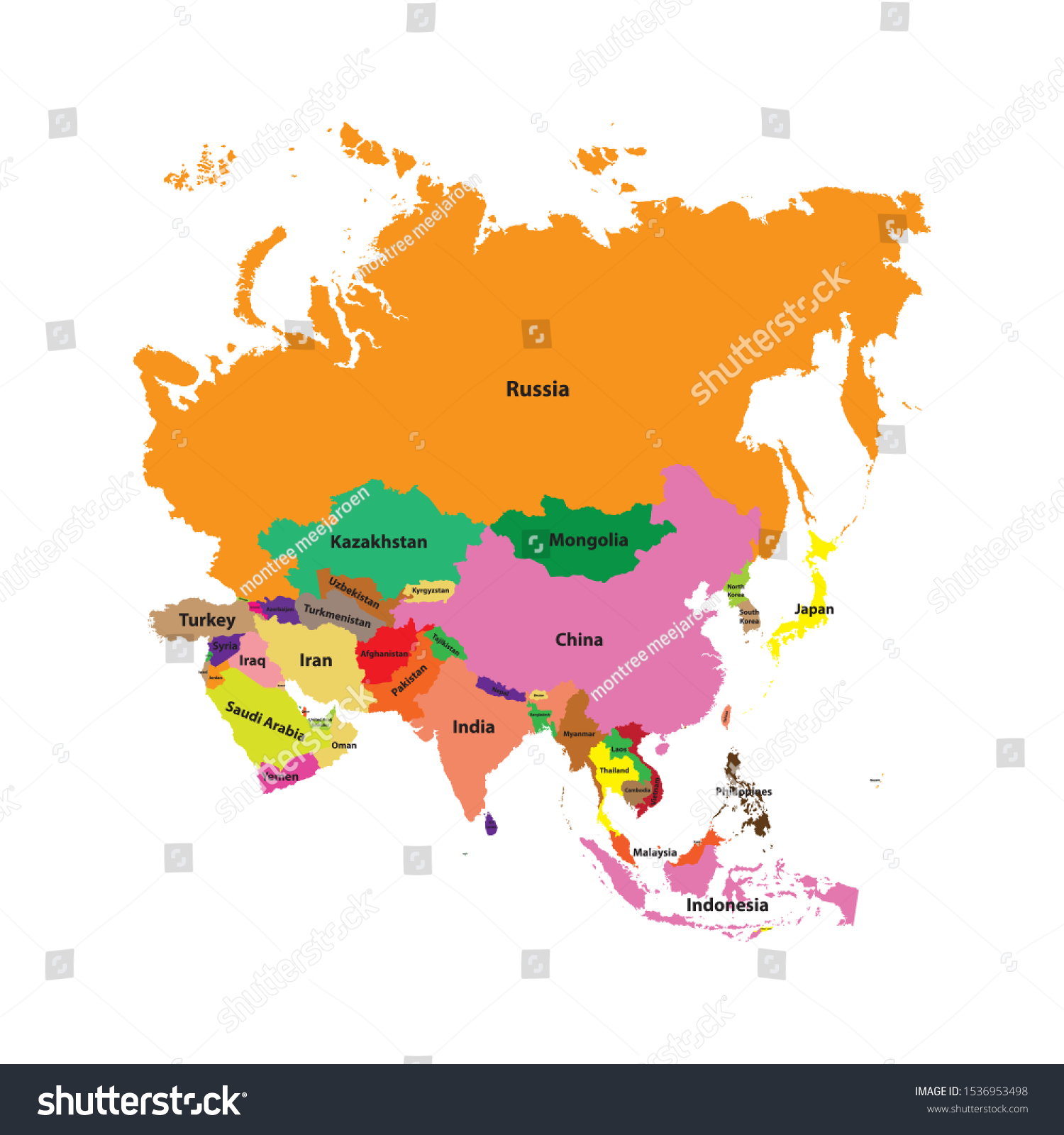 Asia Map Indicating Boundaries Each Country Stock Vector (Royalty Free ...