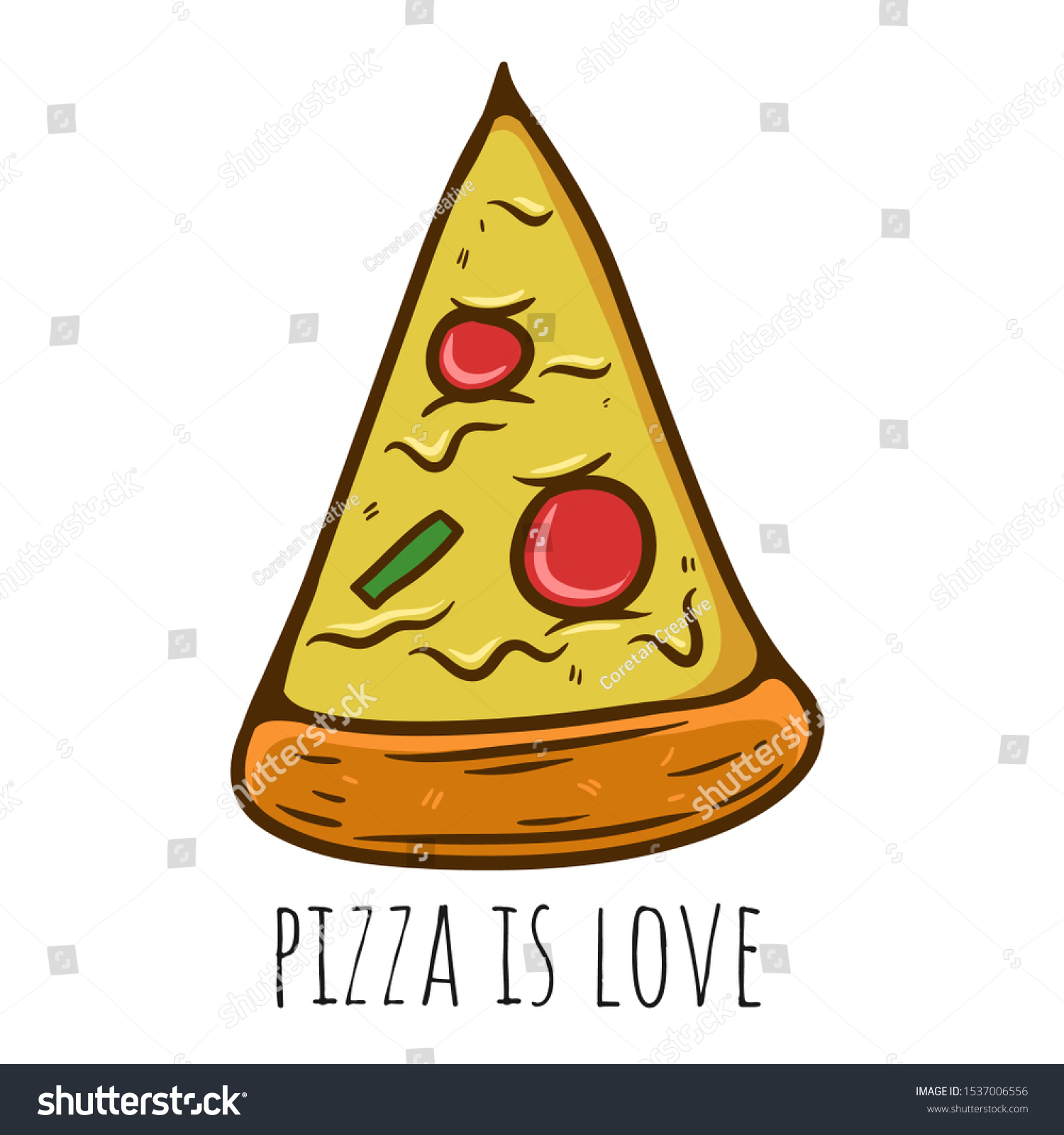 Pizza Slice Pizza Love Hand Drawn Stock Vector (Royalty Free