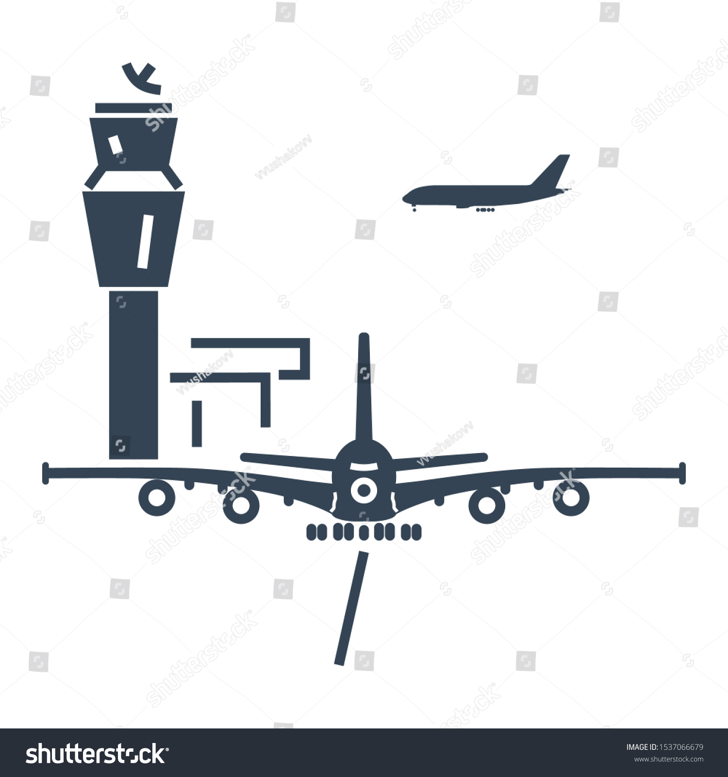 Vector Black Icon Airport Control Tower Stock Vector (Royalty Free ...