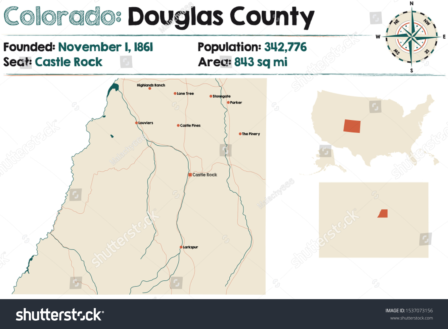 Large Detailed Map Douglas County Colorado Stock Vector (Royalty Free ...