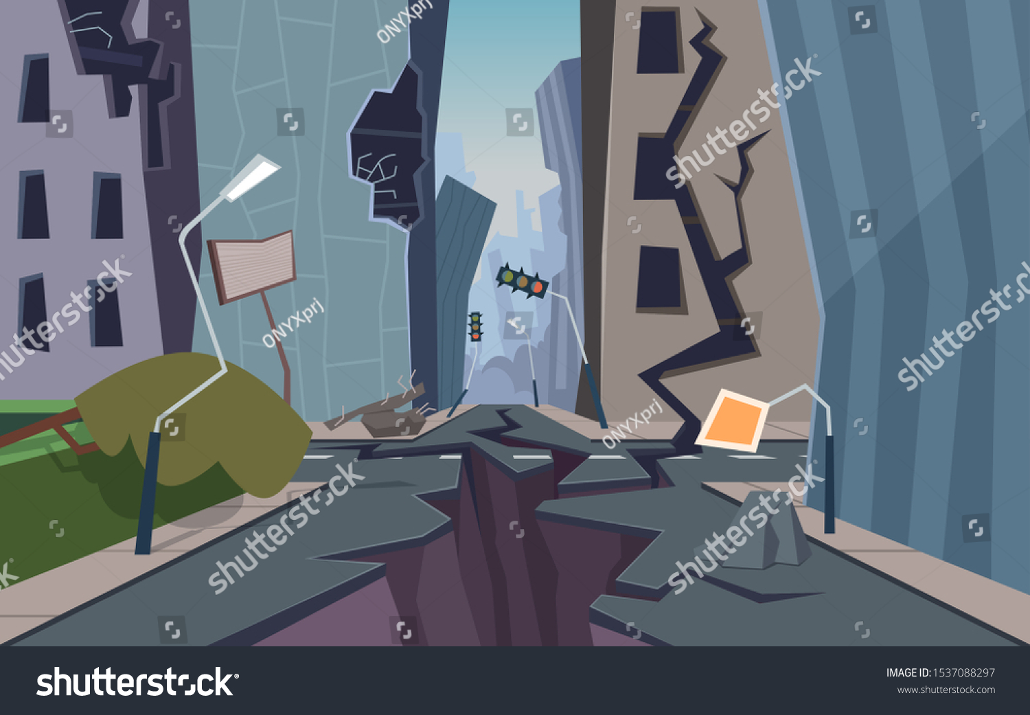 Damaged City Destroyed Urban Landscape Cracked Stock Vector (Royalty ...