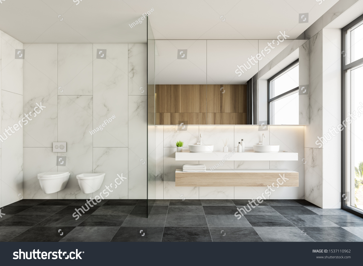 Interior Stylish Hotel Bathroom White Marble Stock Illustration ...