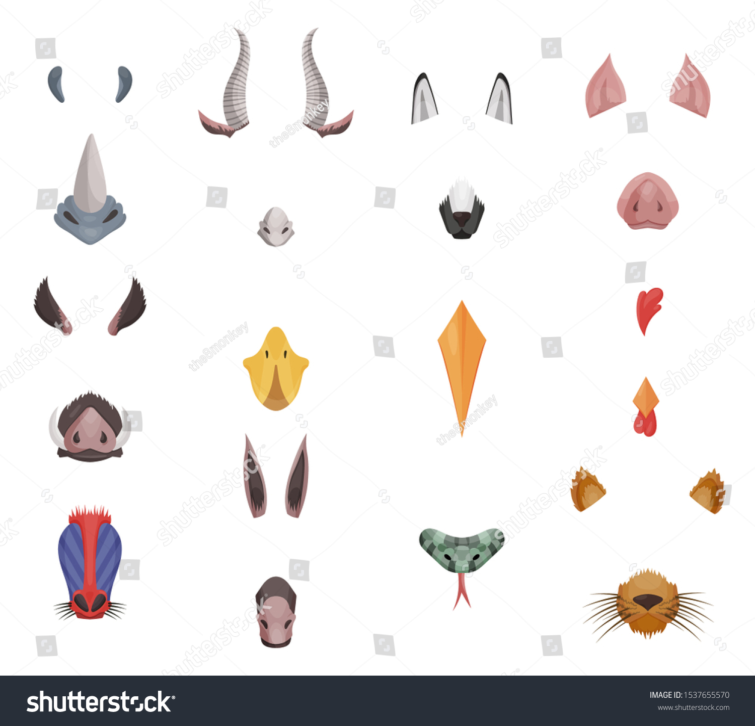 Animal Face Elements Set Animal Ears Stock Vector (Royalty Free ...