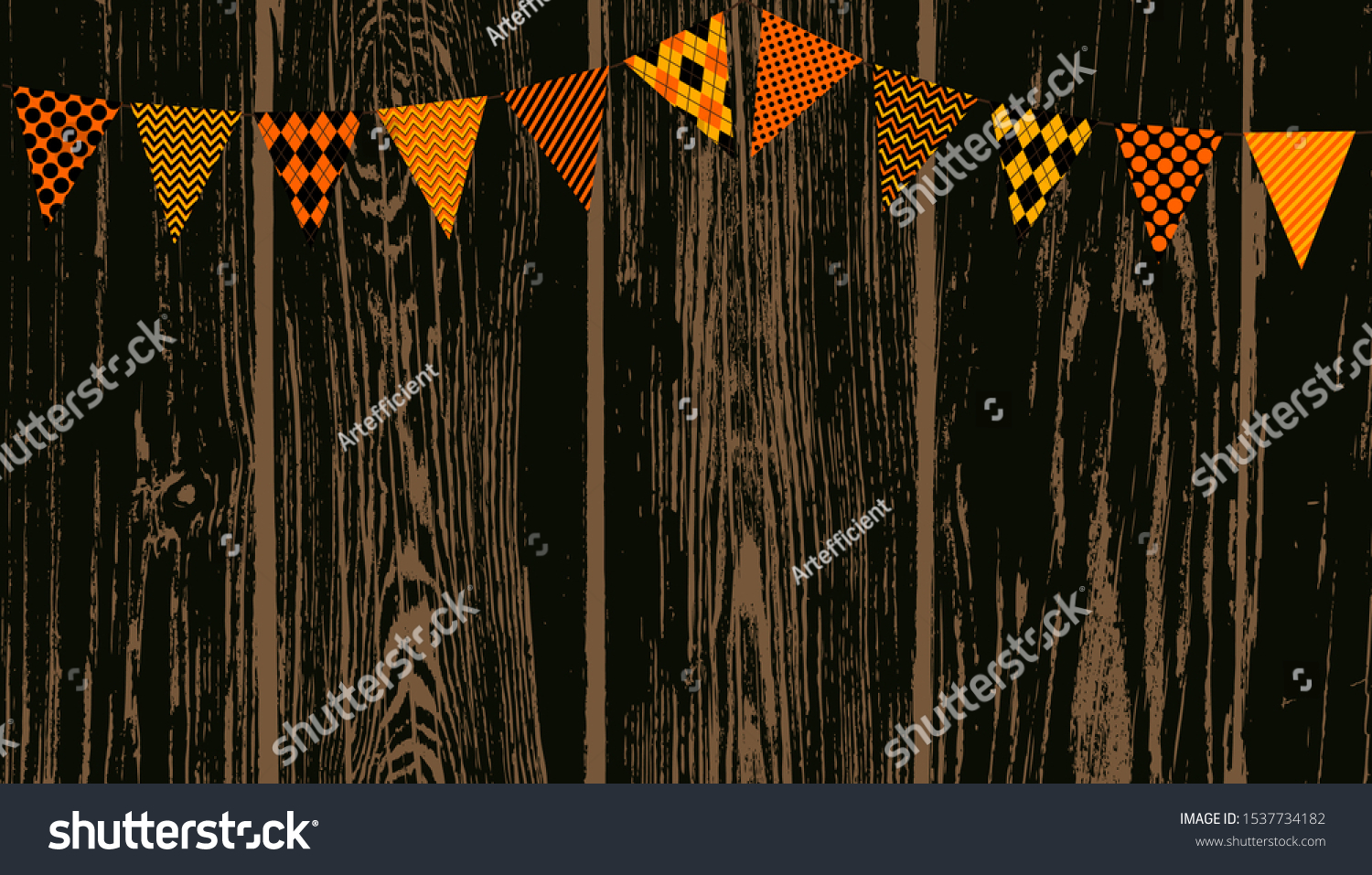 Halloween Bunting On Dark Wood Planks Stock Vector (Royalty Free ...