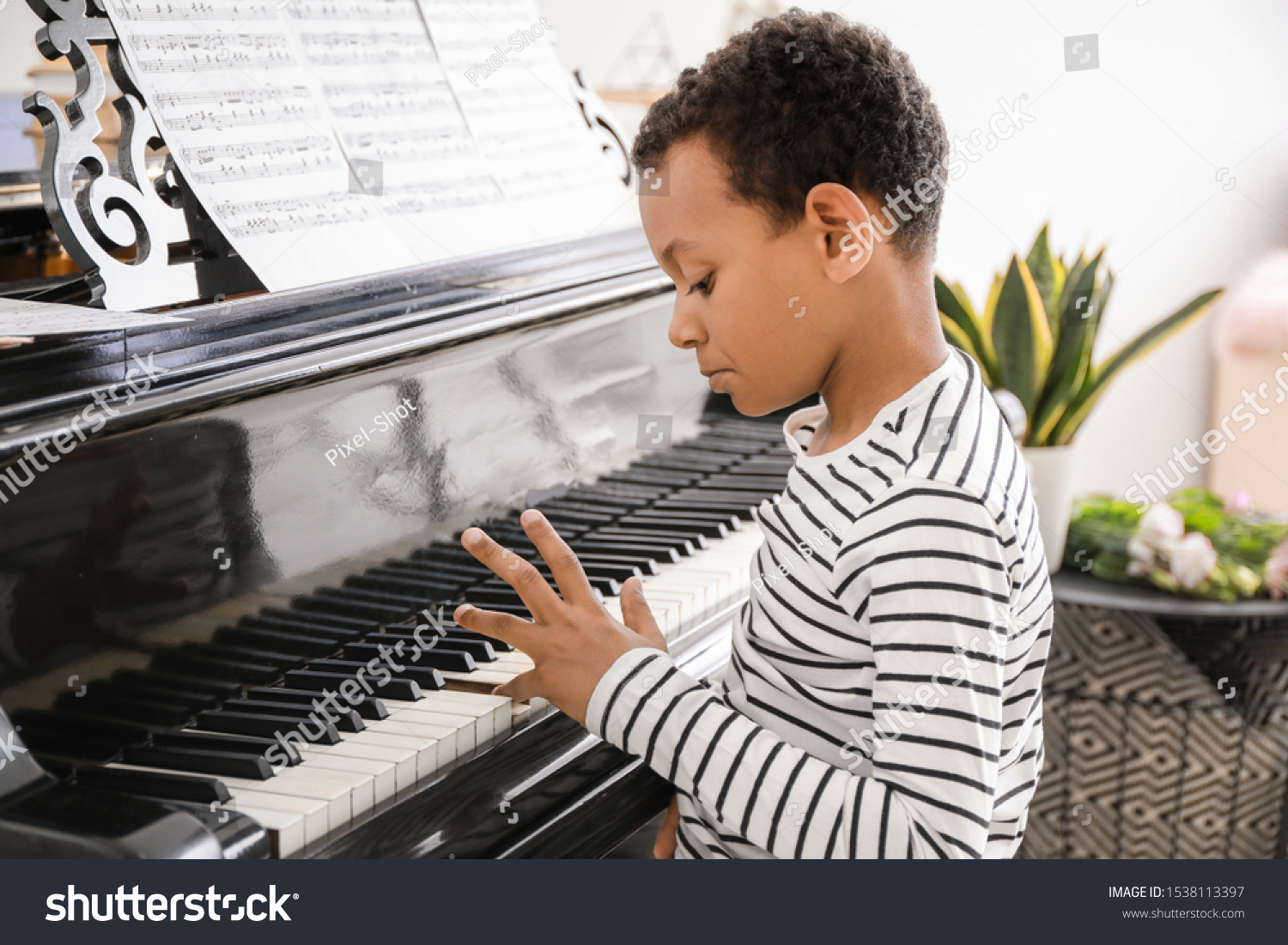 Little Africanamerican Boy Playing Grand Piano Stock Photo 1538113397 ...