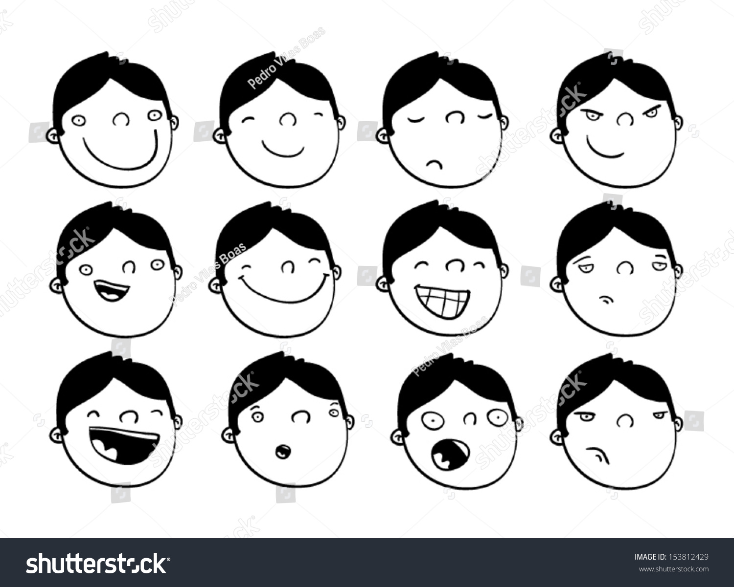 Vektor Stok Set Cartoon Faces Boy Different Expressions Tanpa Royalti 153812429 Shutterstock 6870