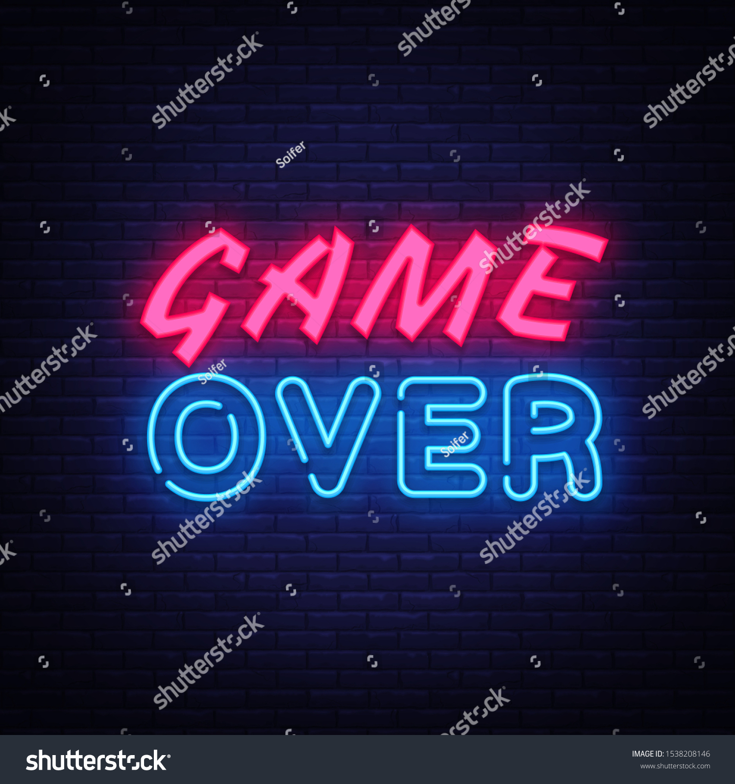 Game Over Neon Text Design Template Stock Illustration 1538208146 ...