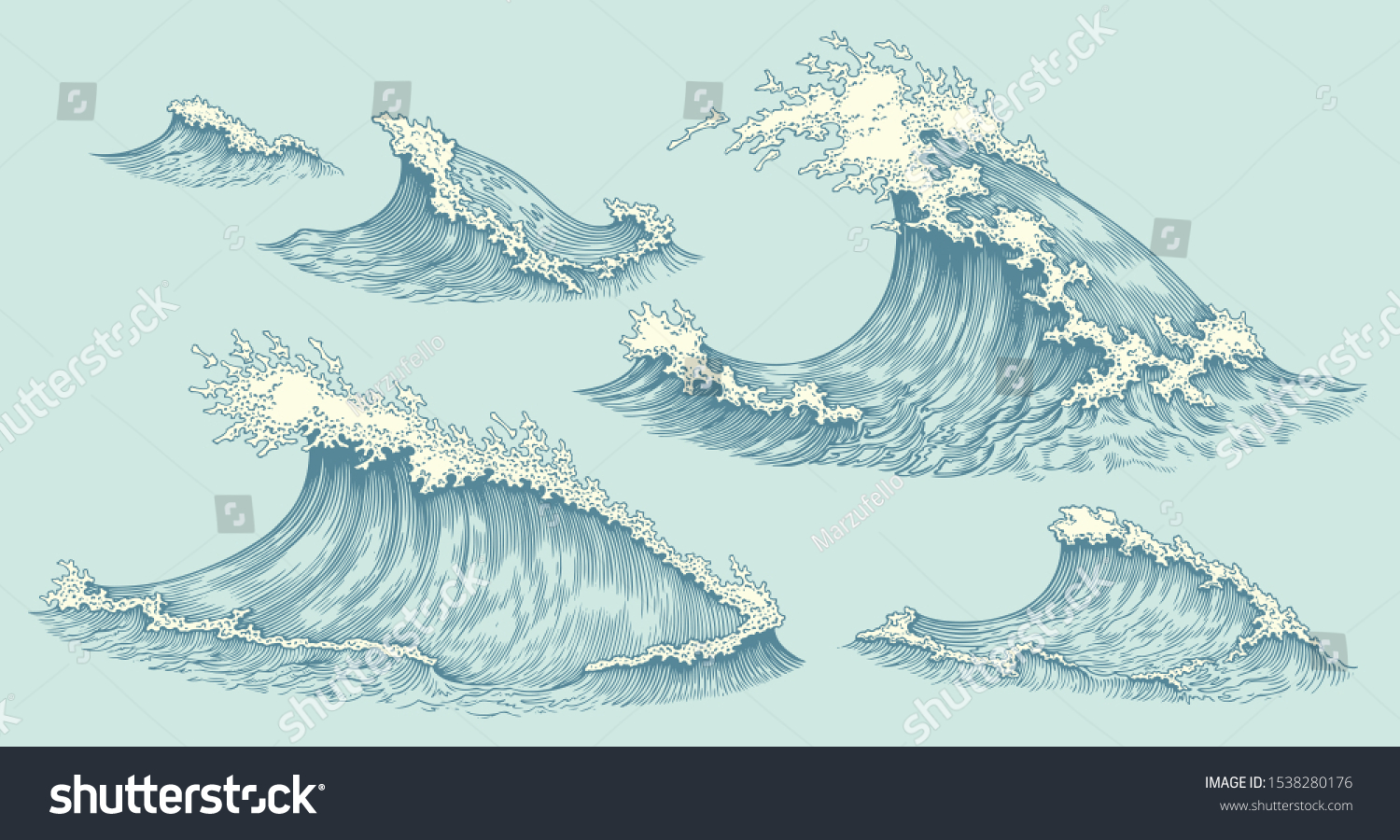 Waves Ocean Design Set Hand Drawn Stock Vector (royalty Free 