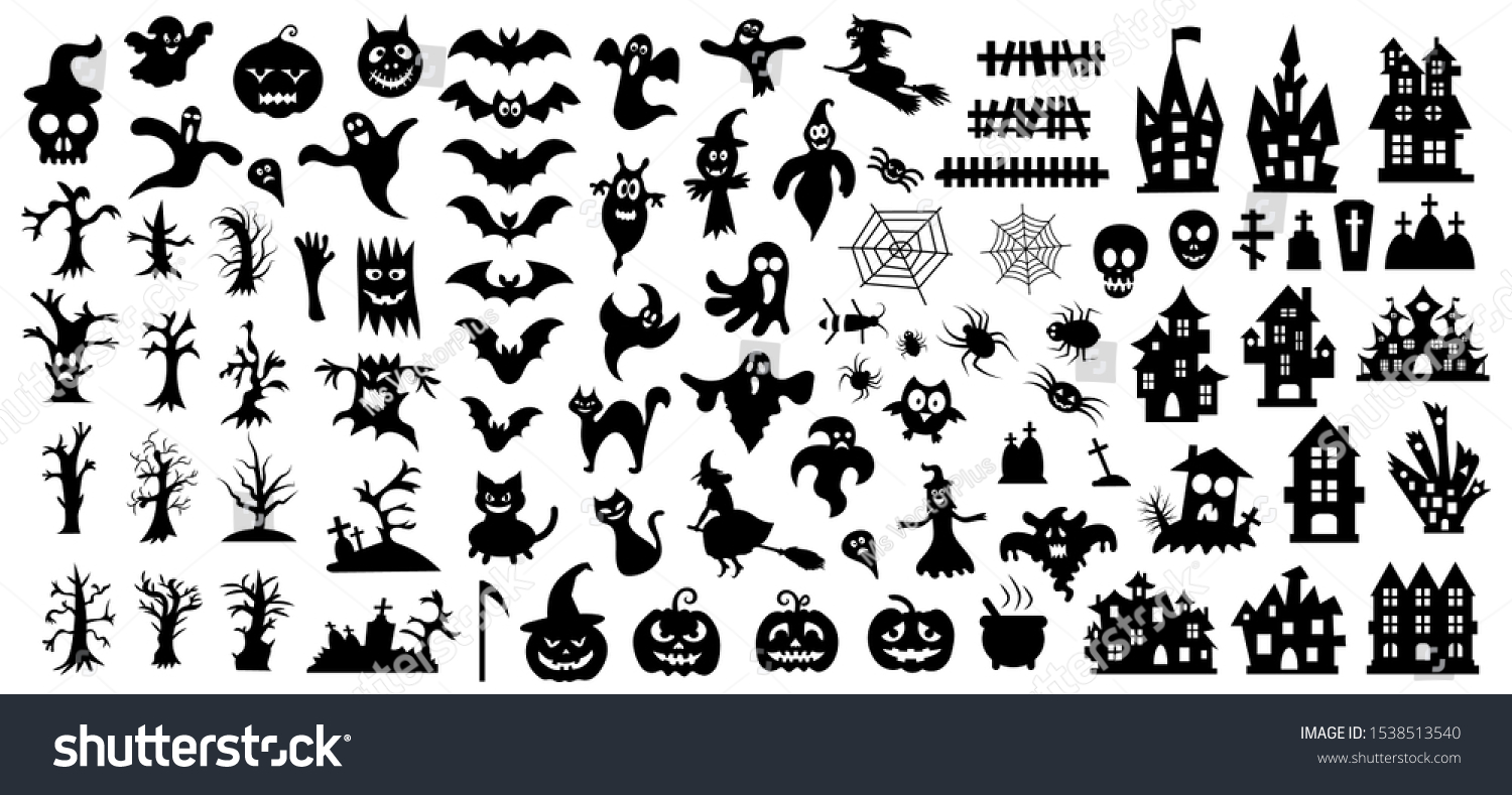 Set Silhouettes Halloween On White Background Stock Vector (Royalty ...