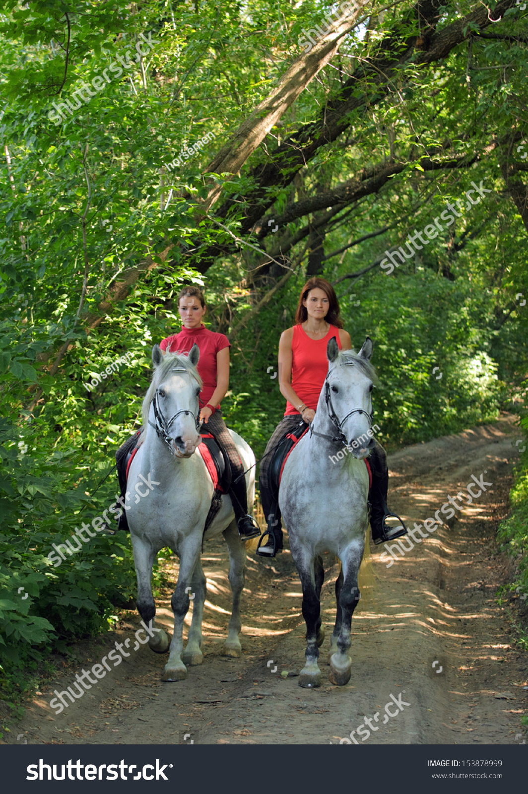 Two Girls Riding Horses Woods Road Stock Photo 153878999 | Shutterstock