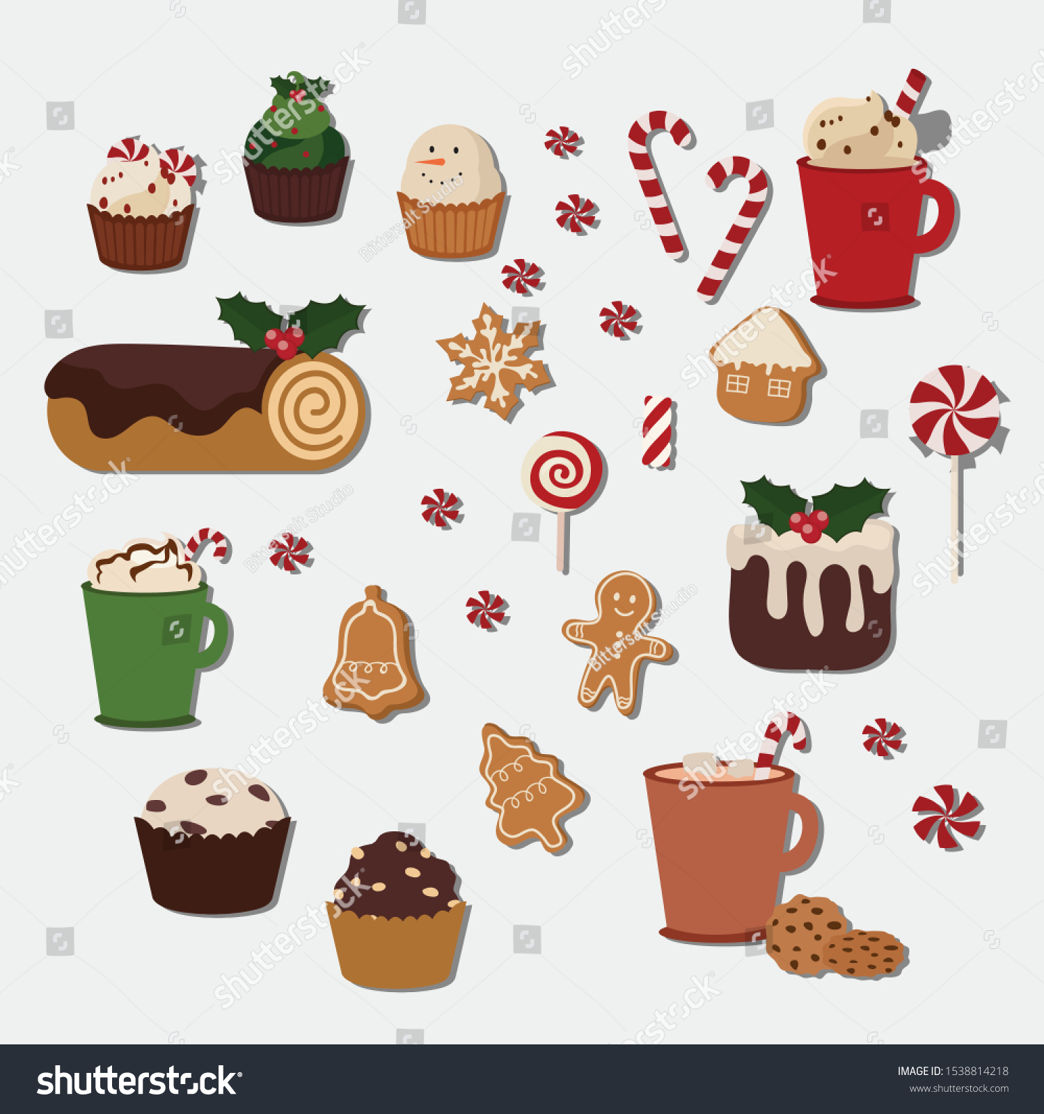Merry Christmas Food Drink Collection Flat Stock Vector (Royalty Free ...