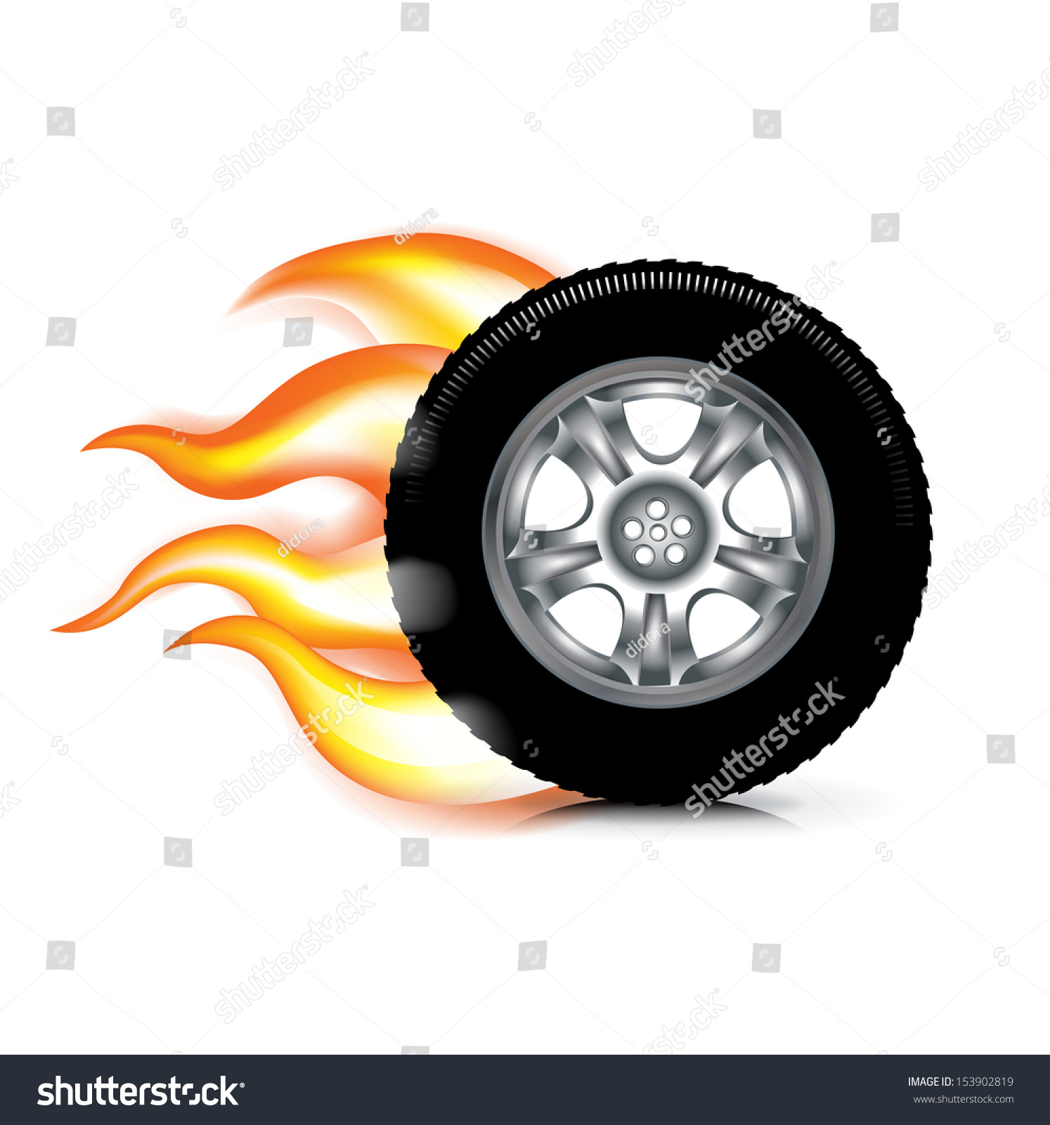 Wheeltire Fire Flames Isolated On White Stock Vector (Royalty Free ...