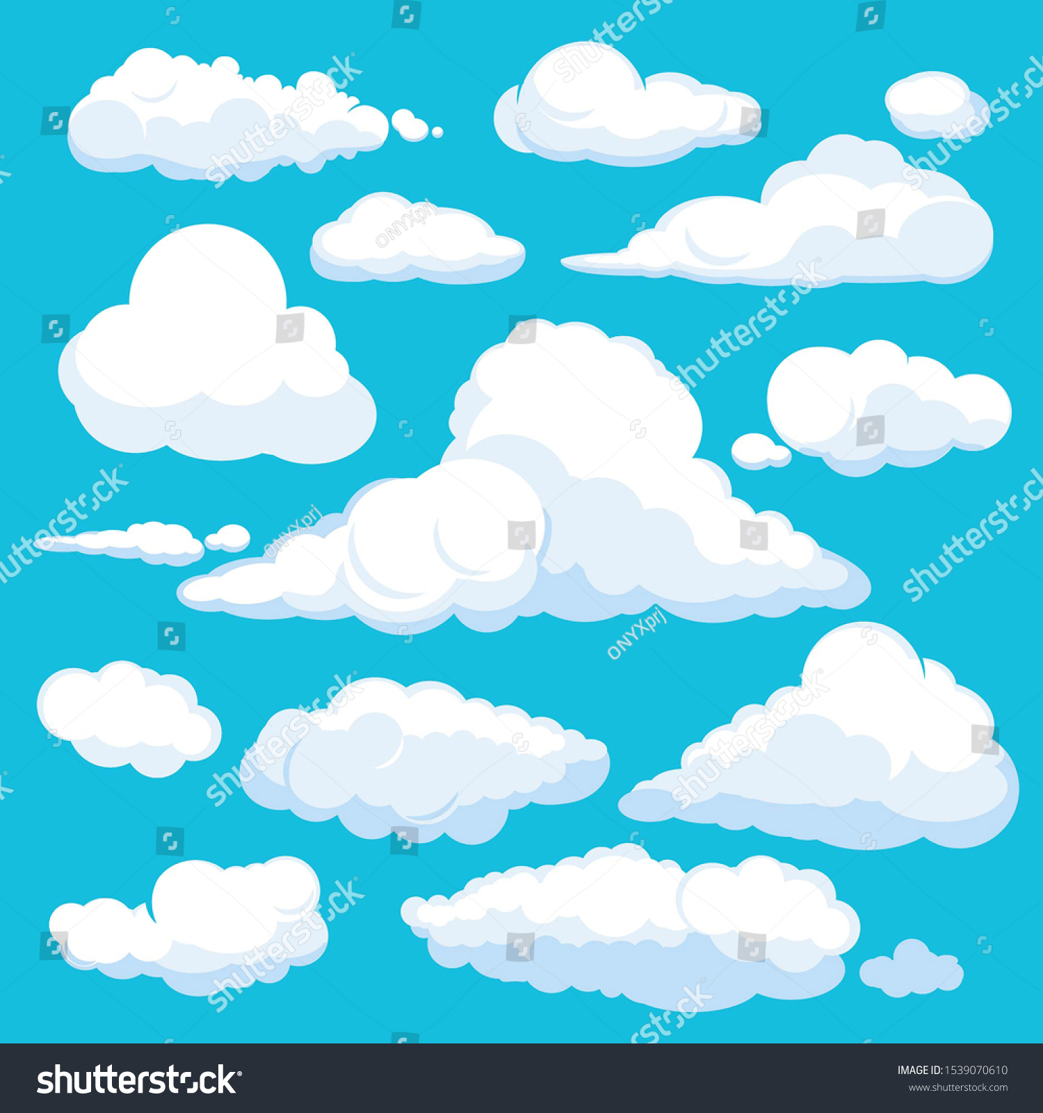 Fluffy Cartoon Clouds Shine Sky Weather Stock Illustration 1539070610 ...