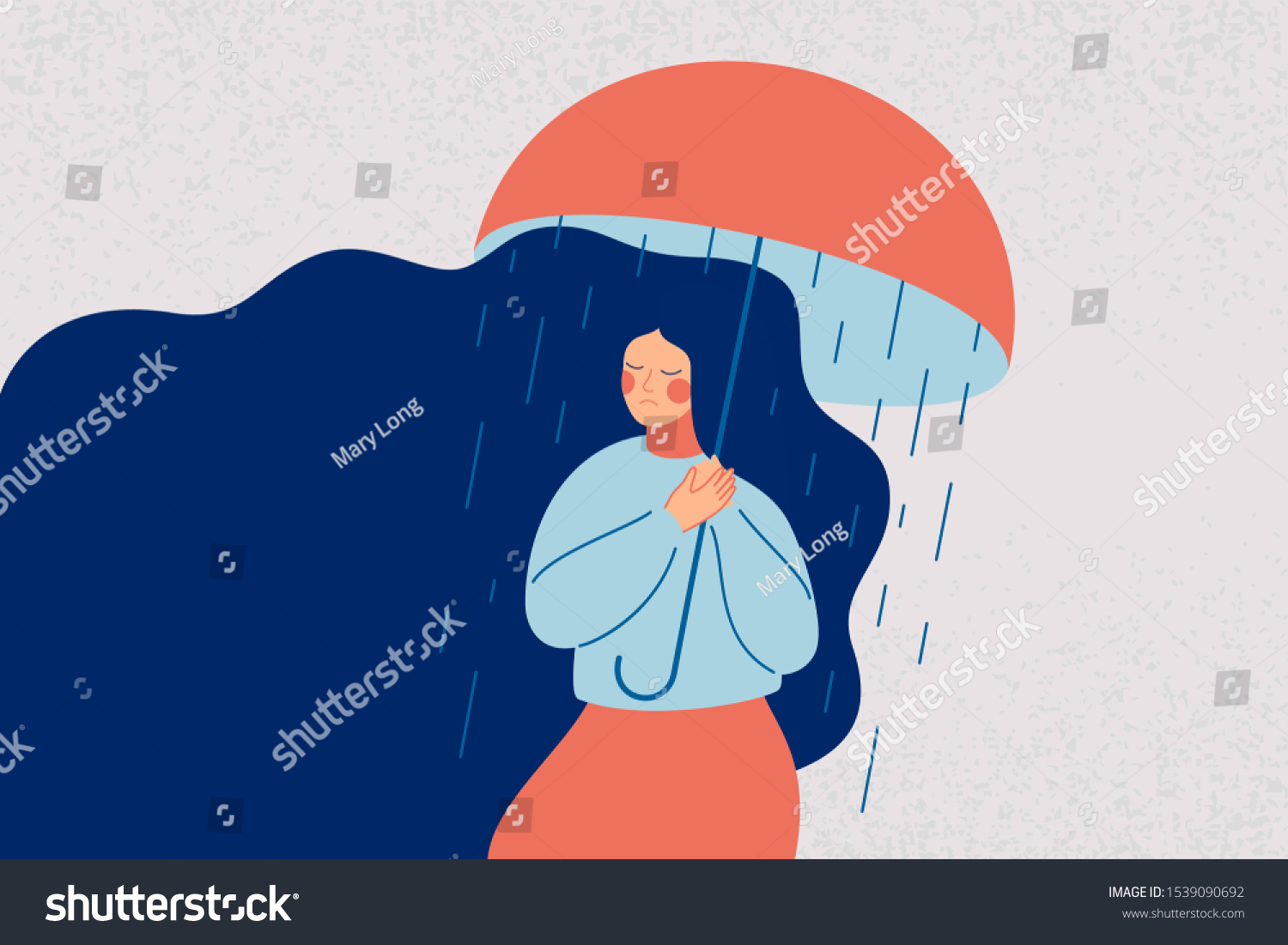 Depressed Woman Holds Open Umbrella Which Stock Vector (Royalty Free ...