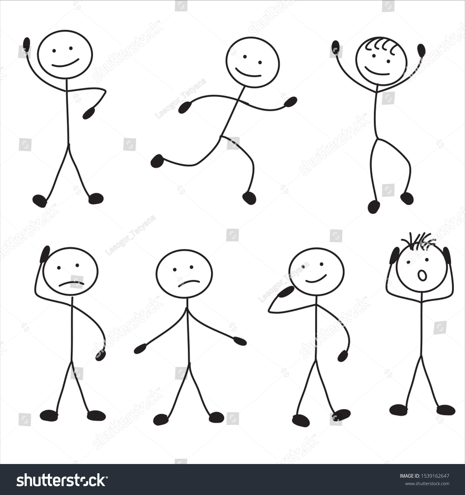 Stick Man Different Poses Standing Running Stock Vector (Royalty Free ...