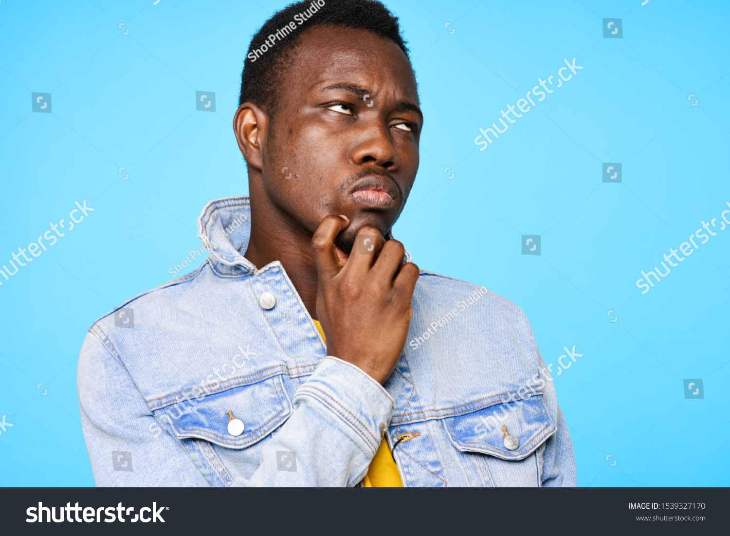 Handsome Man Denim Jacket Dark Skin Stock Photo 1539327170 | Shutterstock