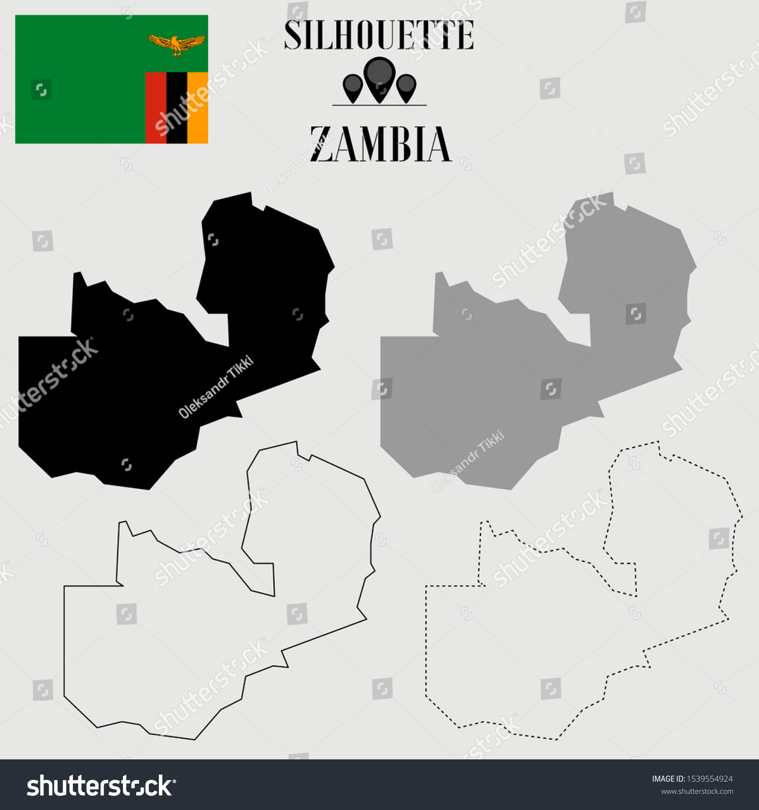 Zambia Outline World Map Solid Dash Stock Vector (Royalty Free ...