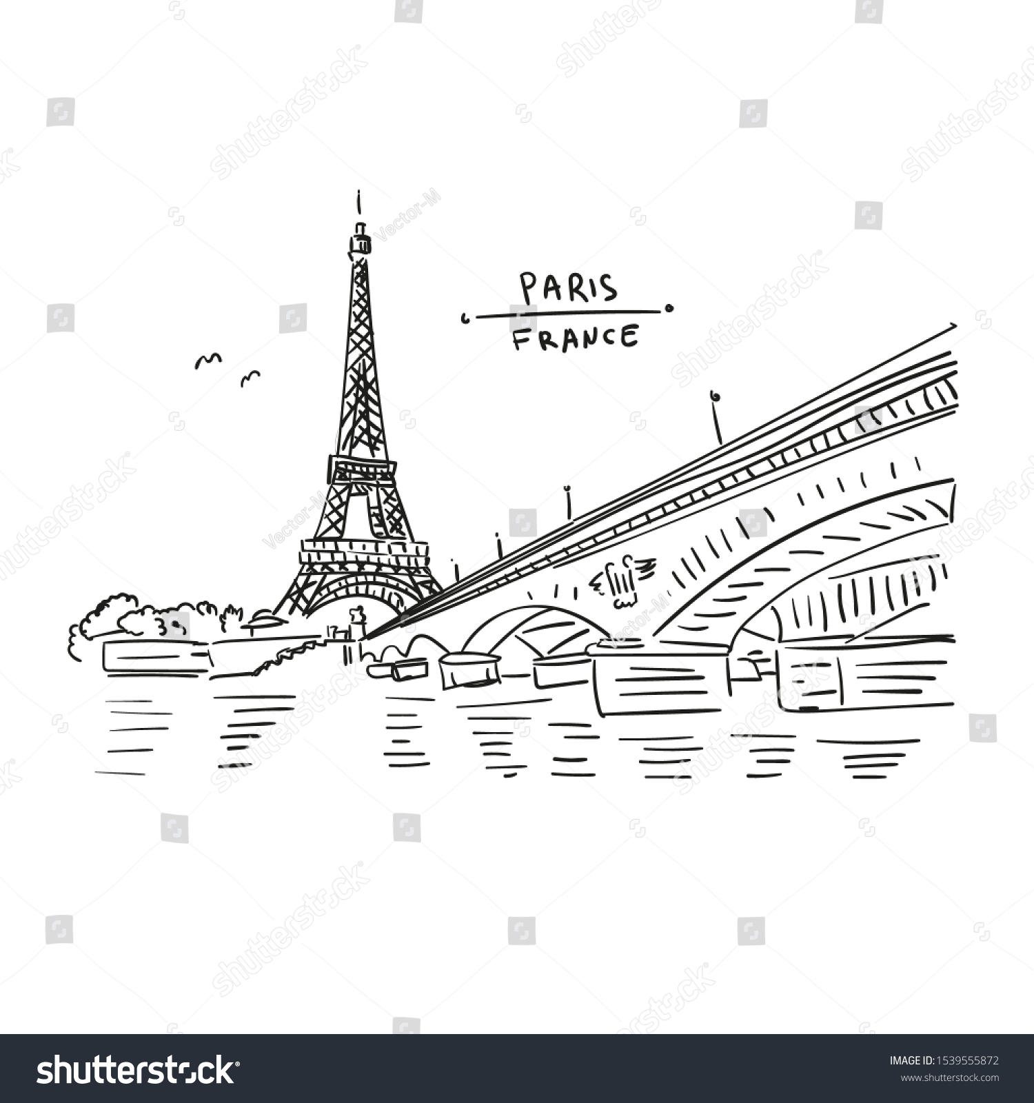Eiffel Tower Paris France Bridge Water Stock Vector (Royalty Free ...