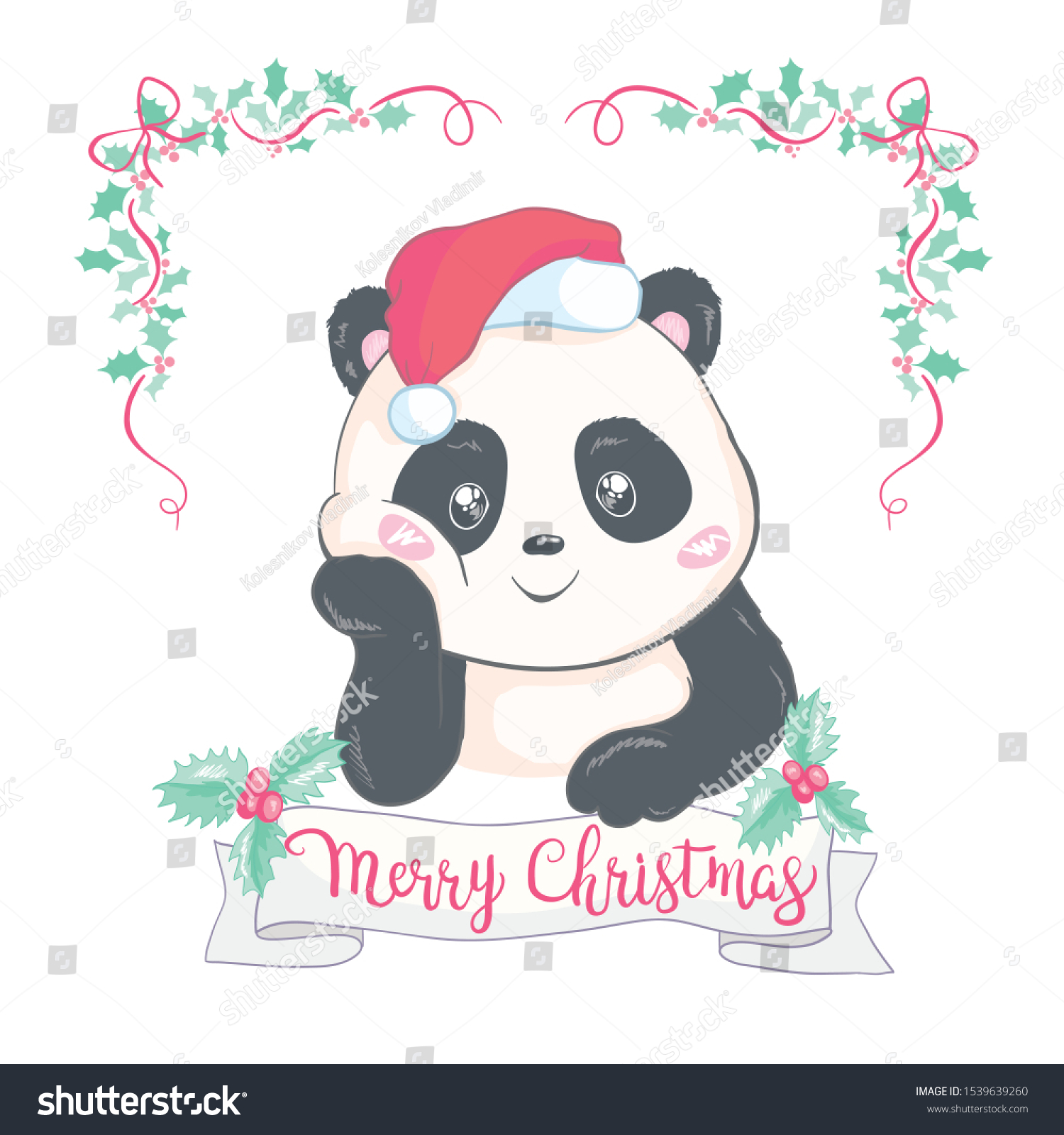 Cute Christmas Cartoon Panda Bear Character Stock Vector (Royalty Free ...