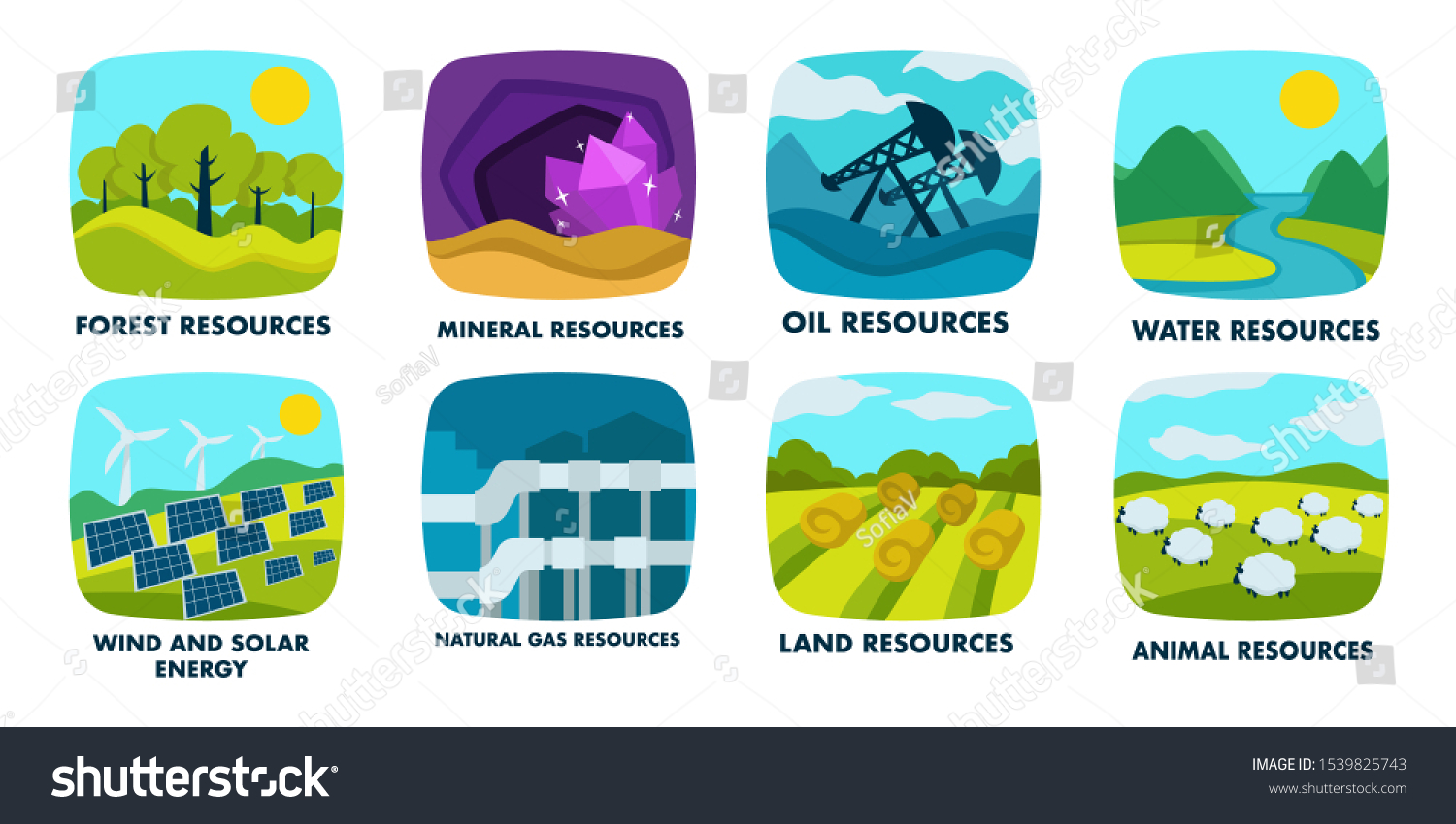 Natural Resources Isolated Icons Ecology Environment Stock Vector ...