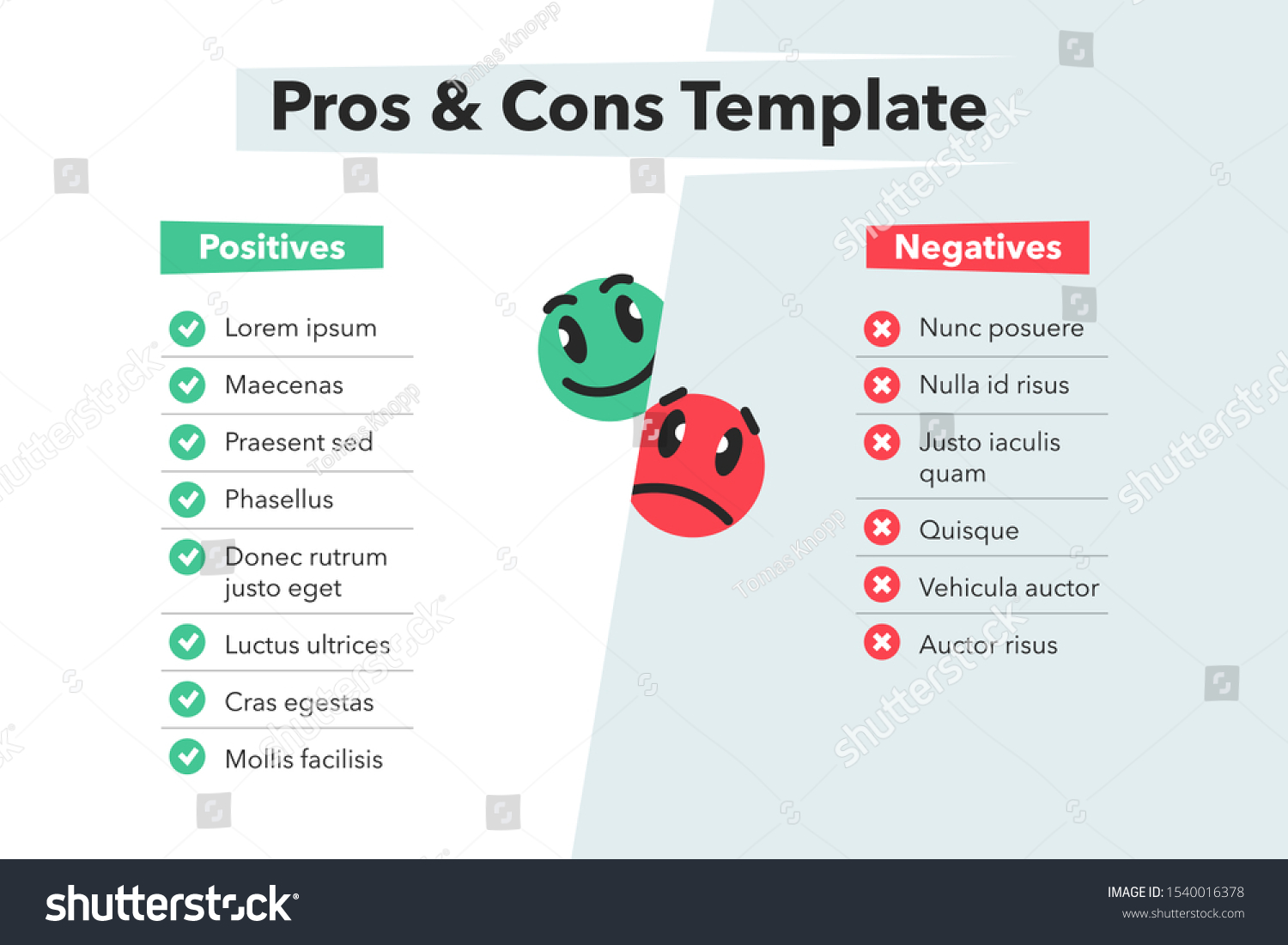 Simple Infographic Pros Cons Funny Emoji Stock Vector (Royalty Free ...