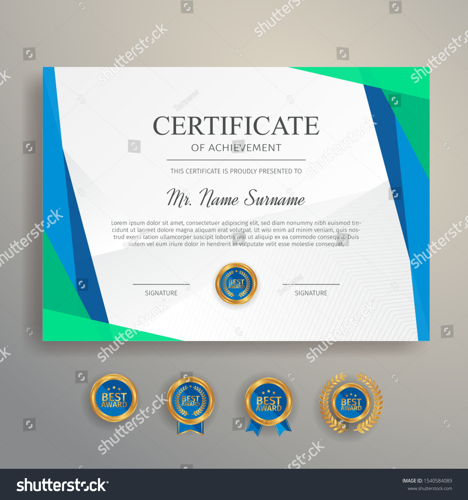 Appreciation Certificate Blue Green Color Gold Stock Vector (Royalty ...