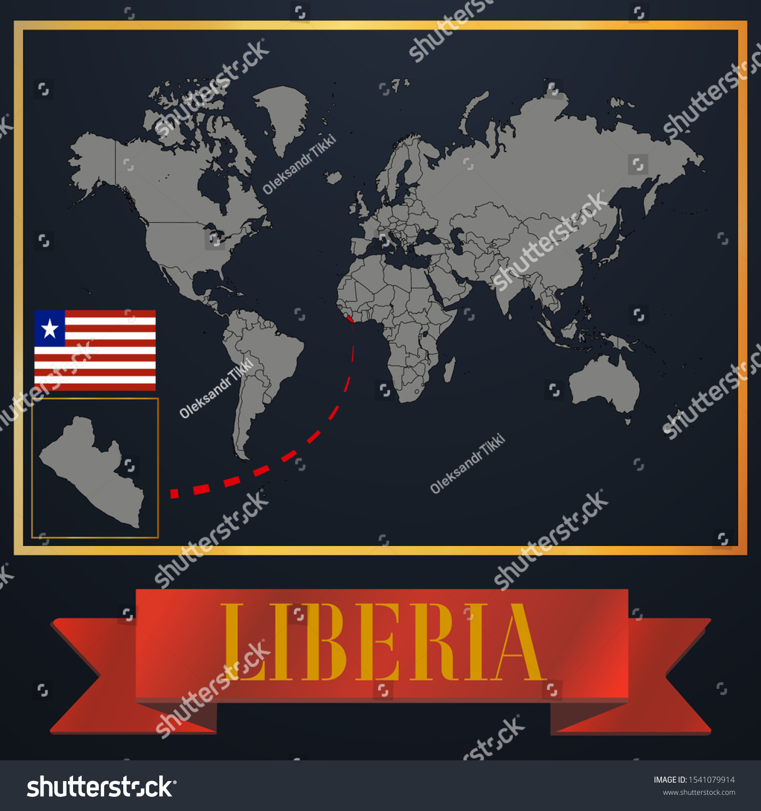 African Liberia National Flag Realistic Globe   Stock Vector African Liberia National Flag Realistic Globe World Map Blank Template Solid Country Outline 1541079914 