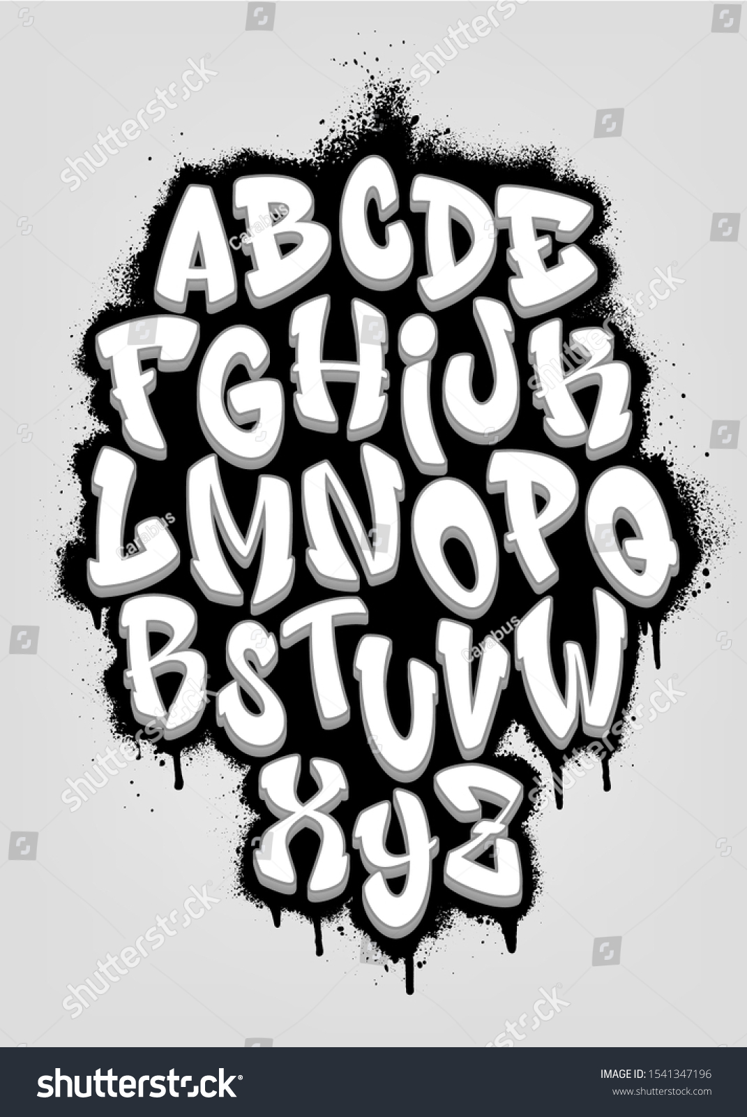 Handwritten Graffiti Font Alphabet Volumetric Alphabet Stock Vector