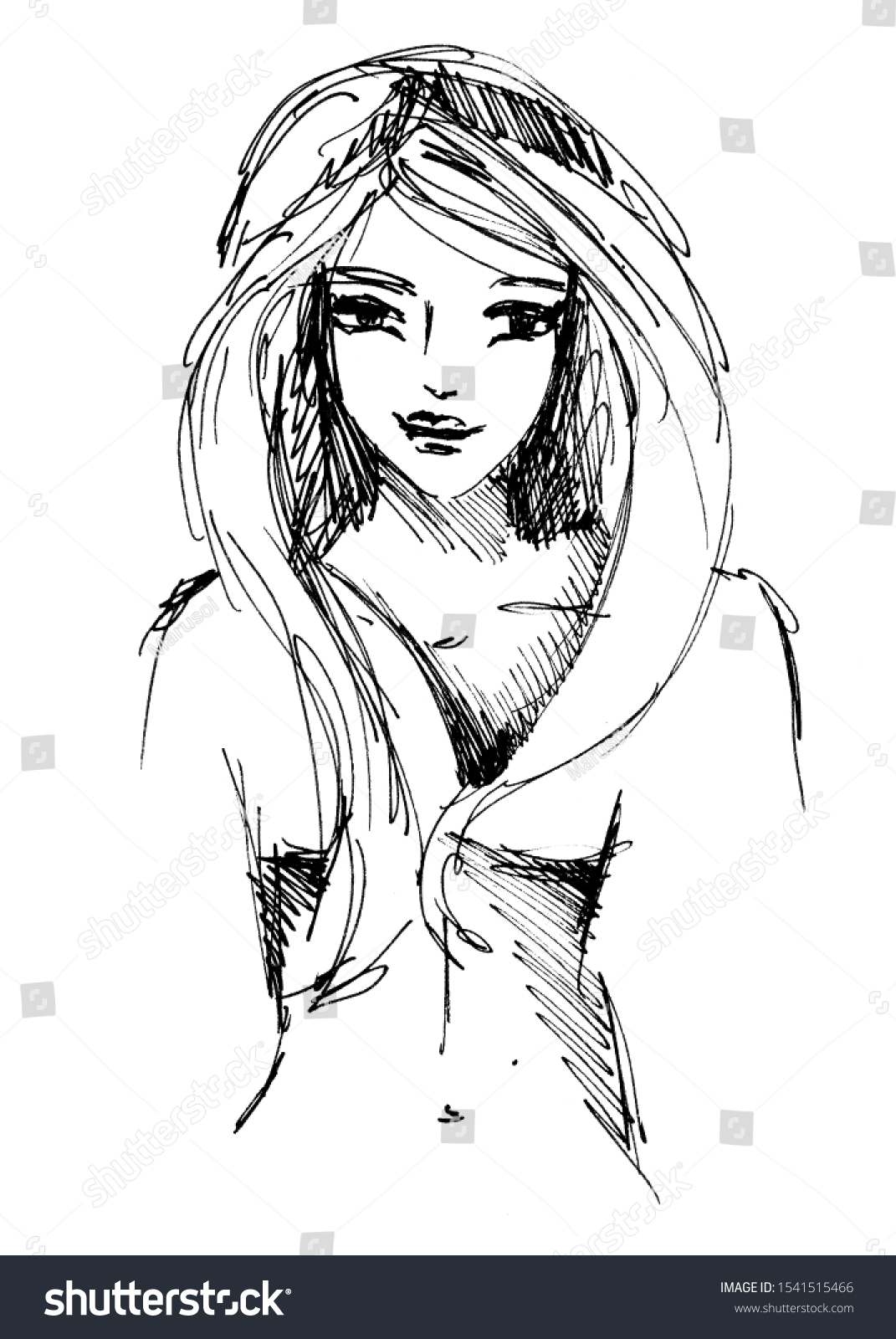 Pretty Girl Illustration Simple Funny Drawing Stock Illustration