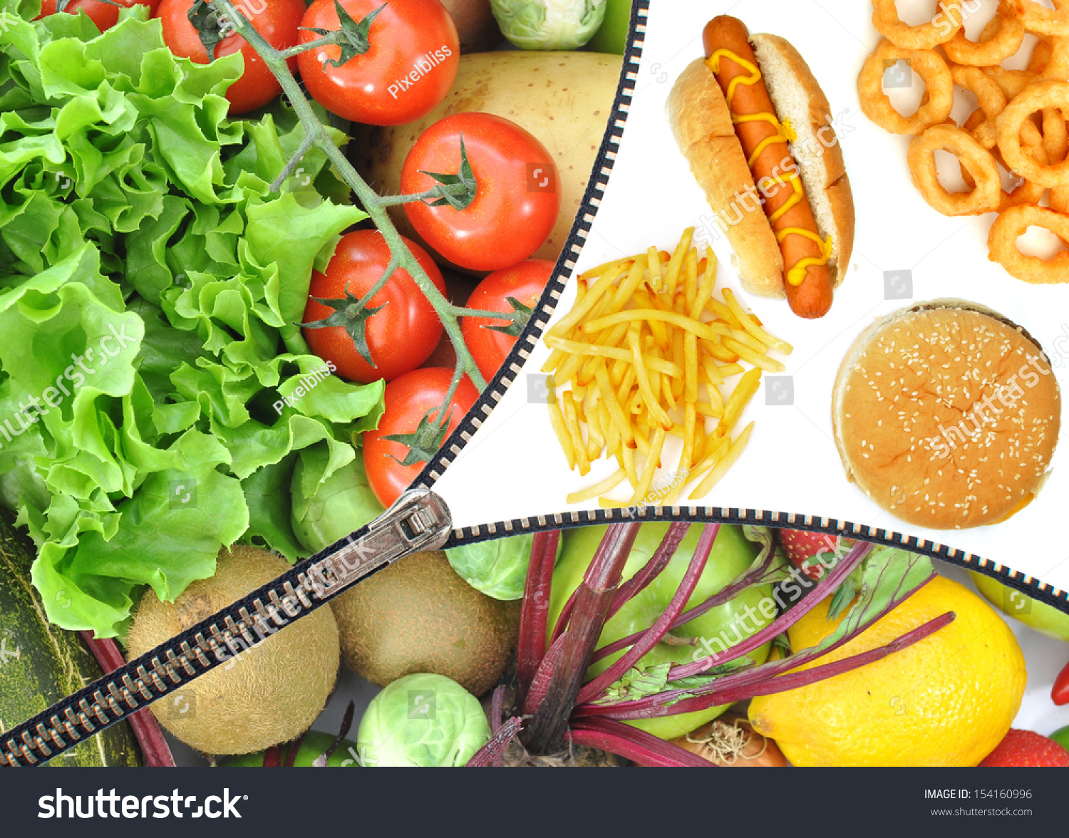 Junk Food Vs Fruit Vegetables Stock Photo 154160996 | Shutterstock