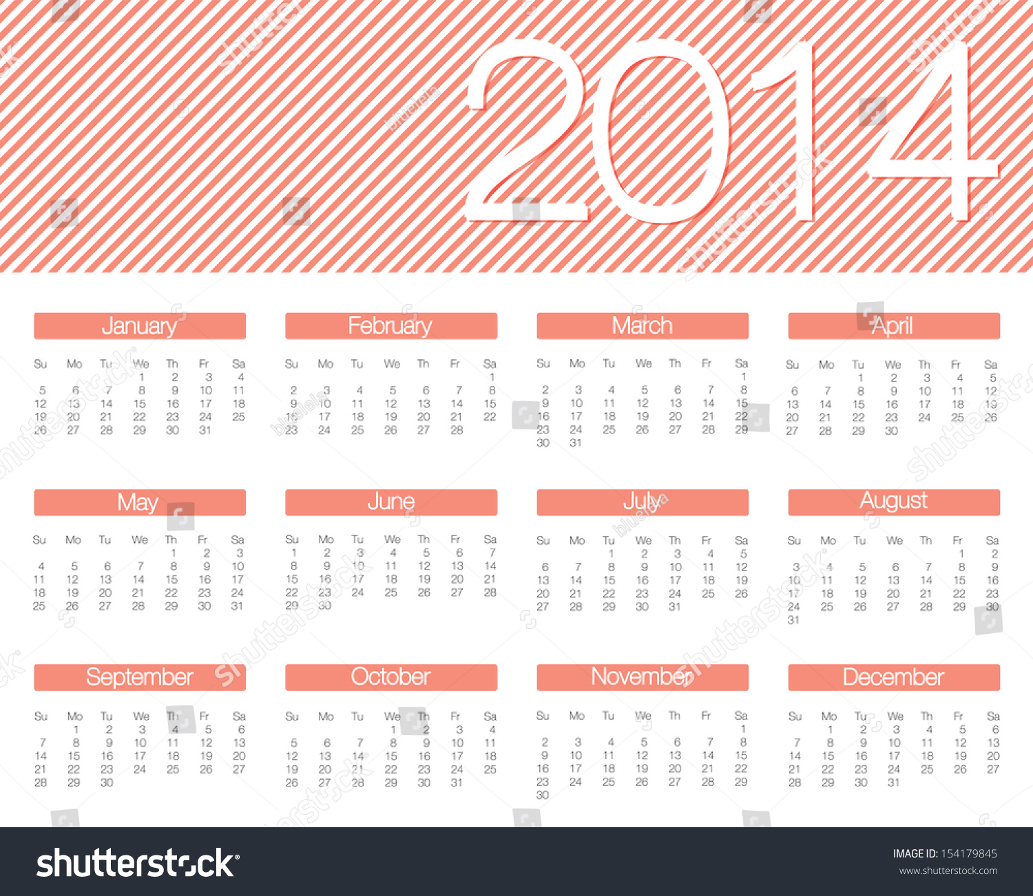 2014 Calendar Vector Illustration Stock Vector (Royalty Free) 154179845 ...