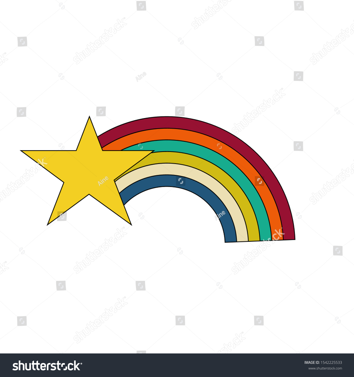 Cartoon Linear Doodle Retro Star Rainbow Stock Vector (Royalty Free ...