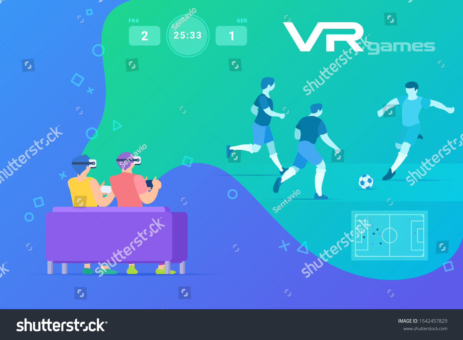 Friends Playing Football Soccer Virtual Reality Stock Vector (Royalty ...