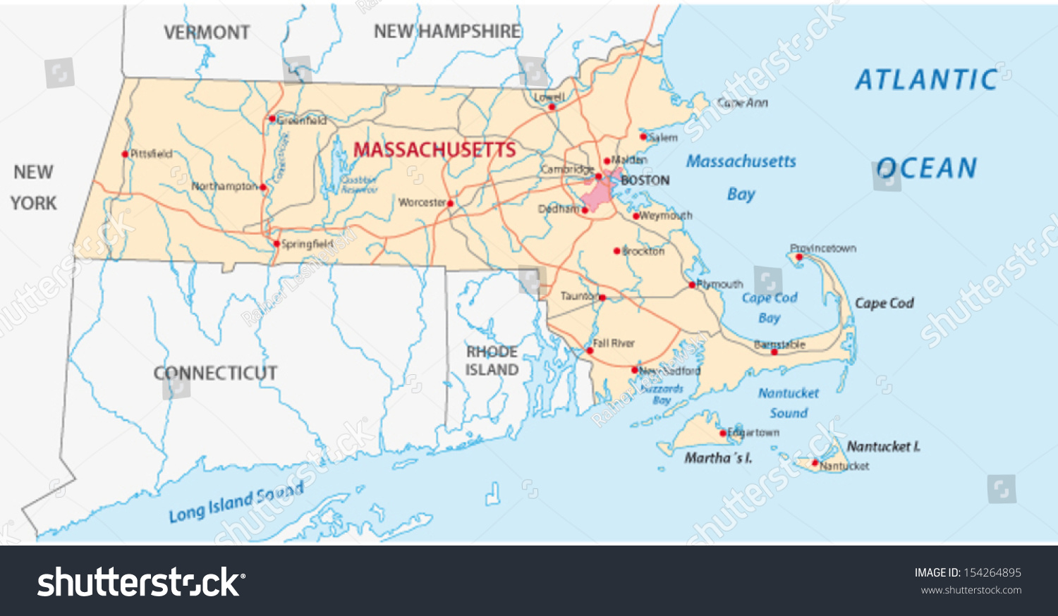 Massachusets Map Stock Vector (Royalty Free) 154264895 | Shutterstock