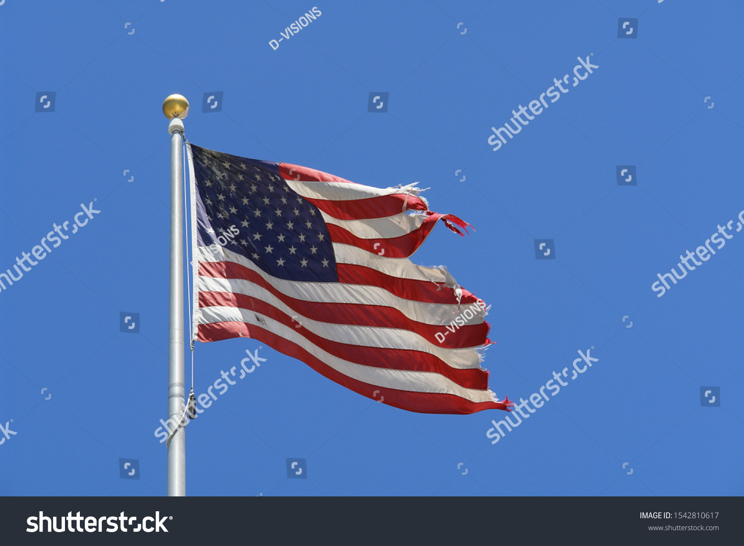 Broken Torn American Flag Waving Isolated Stock Photo 1542810617 ...