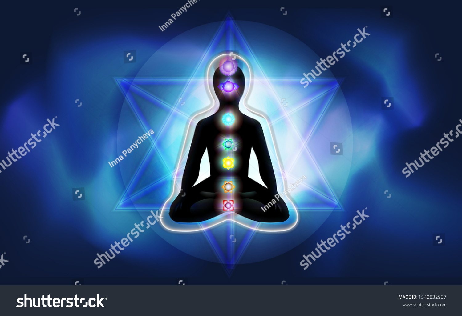 Silhouette Man Lotus Position Luminous Chakras Stock Vector (royalty 