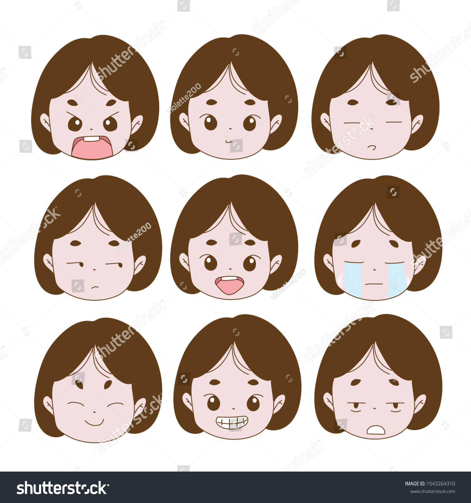 Face Little Girl Different Expressions Feelings Stock Vector (Royalty ...