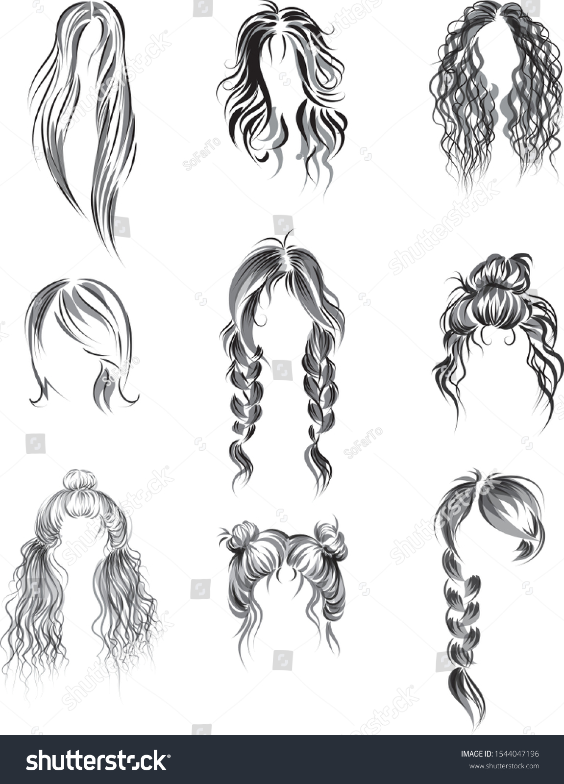 Illustration Different Types Hair Hairstyles Straight Stock Vector