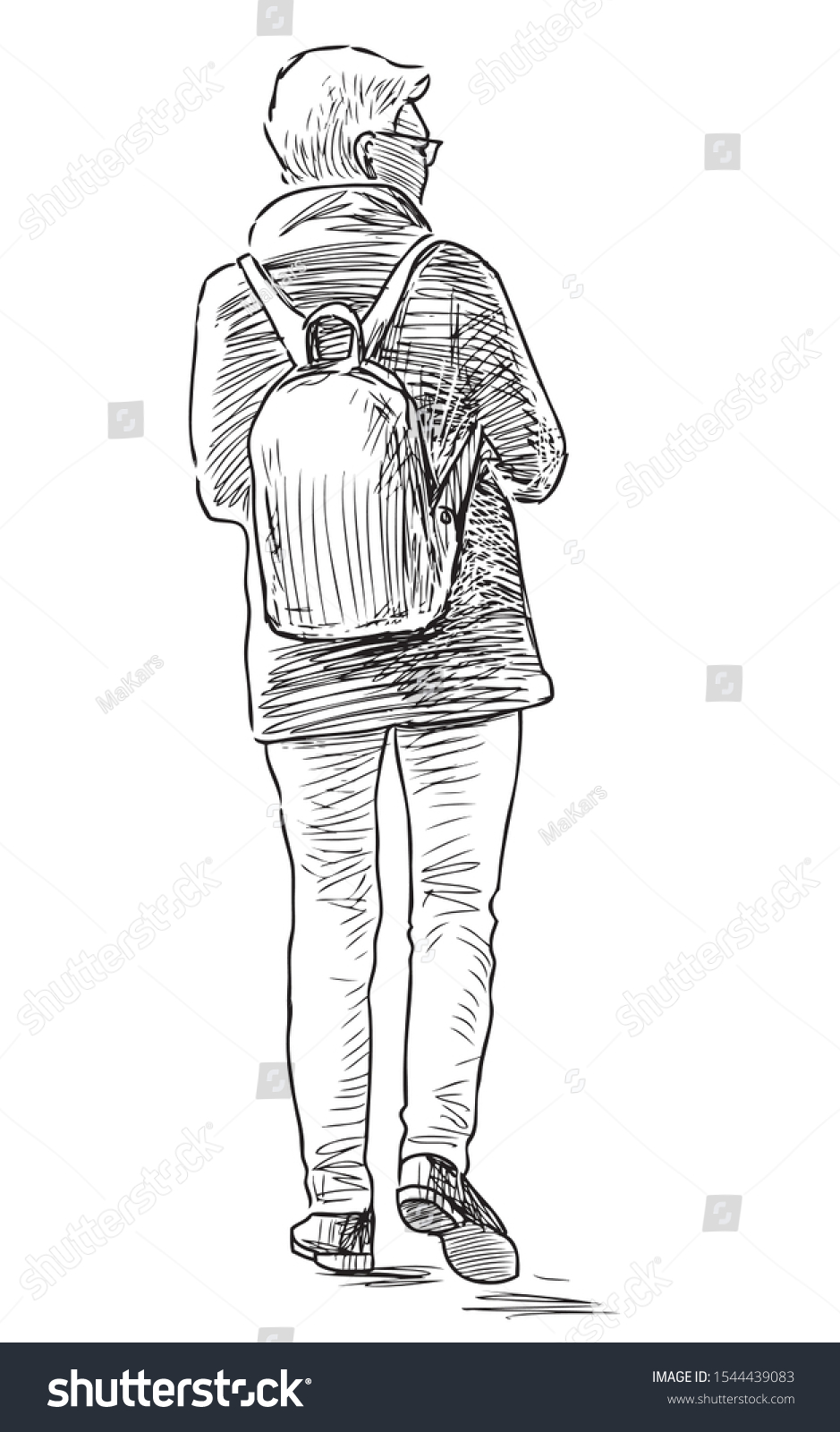 Sketch Tourist Woman Backpack Going Stroll Stock Vector (Royalty Free ...