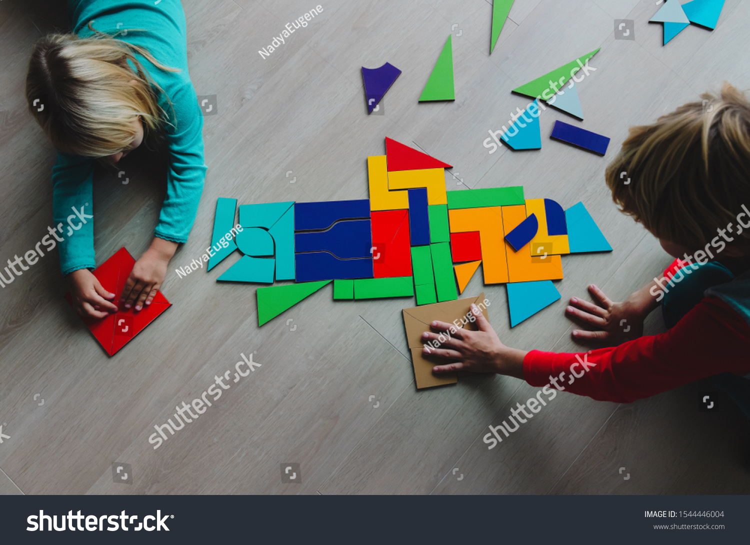 Kidsboy Girl Playing Puzzle Doing Tangram Stock Photo 1544446004 ...