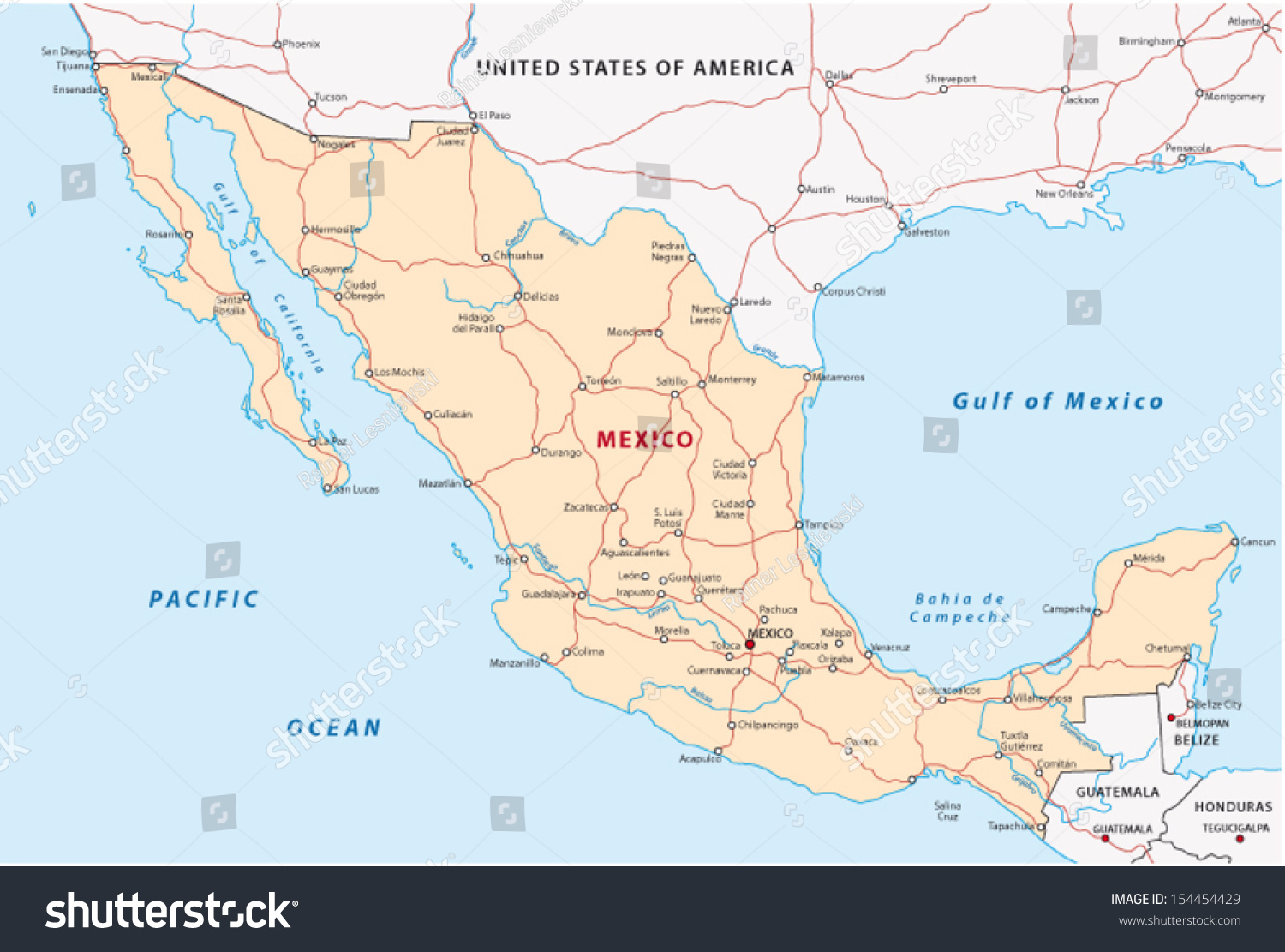 Mexico Road Map Stock Vector (Royalty Free) 154454429 | Shutterstock