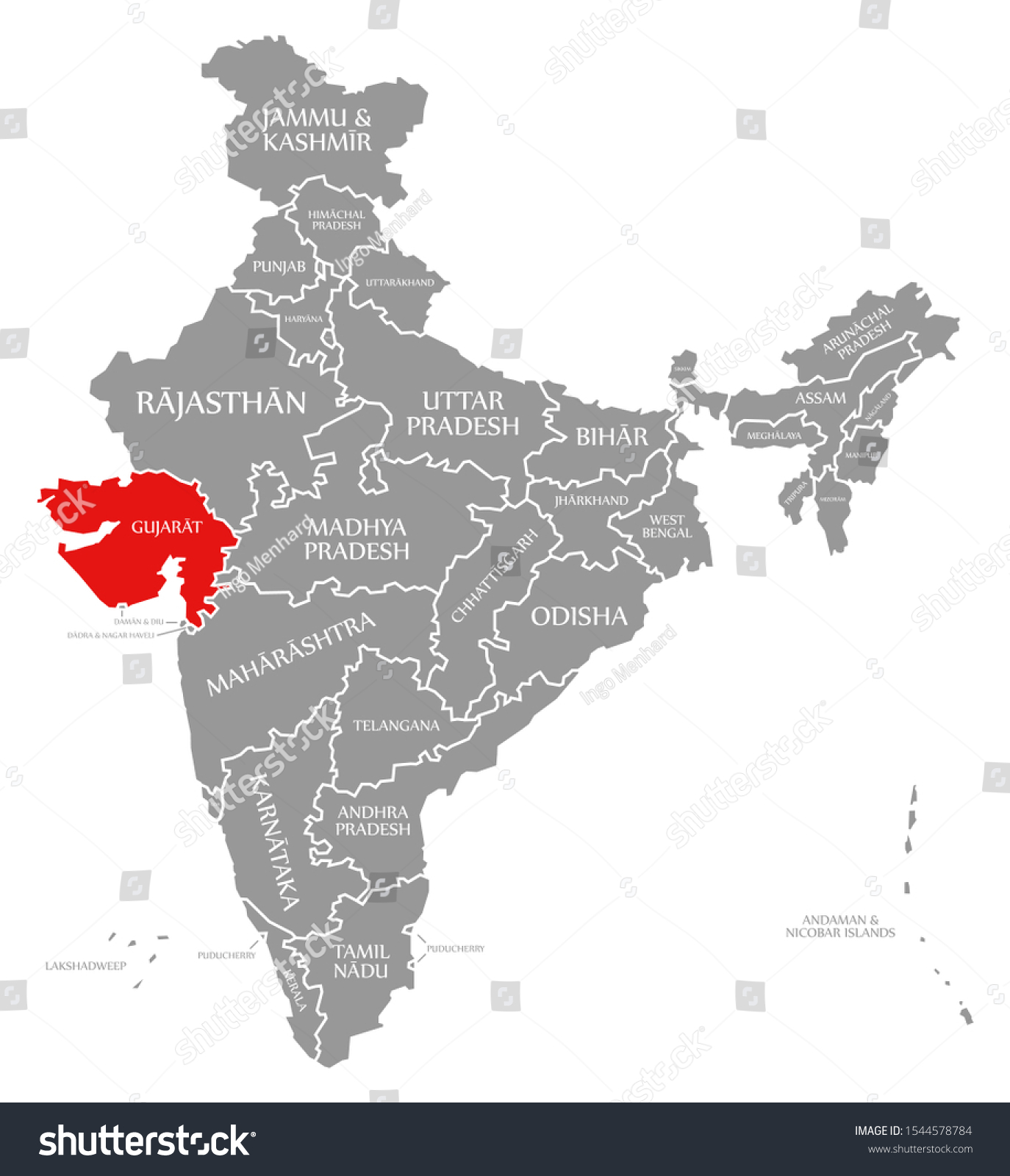 Gujarat Red Highlighted Map India Stock Illustration 1544578784 ...