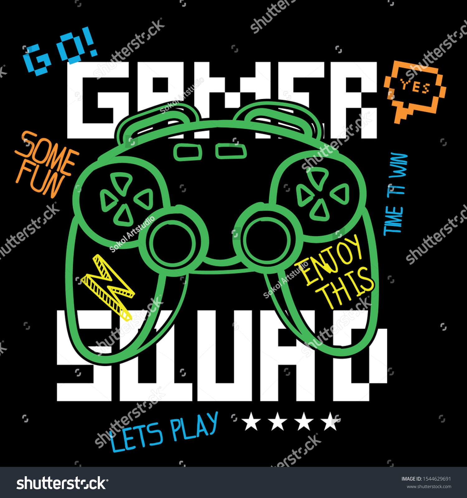 Typography Vector Joysticks Gamepad Illustration Slogan Stock Vector ...