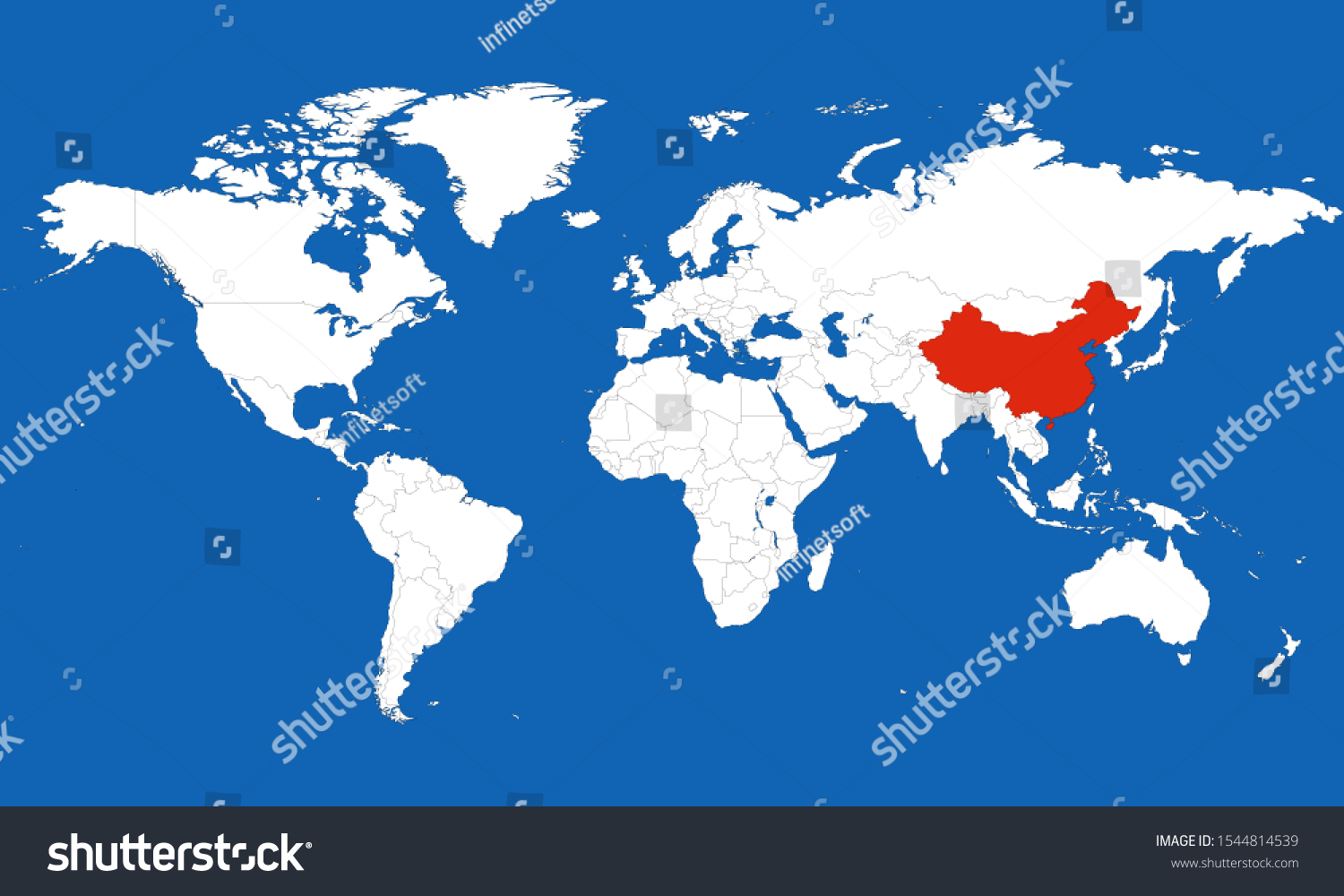 World Map Highlighted China Red Color Stock Vector (Royalty Free ...