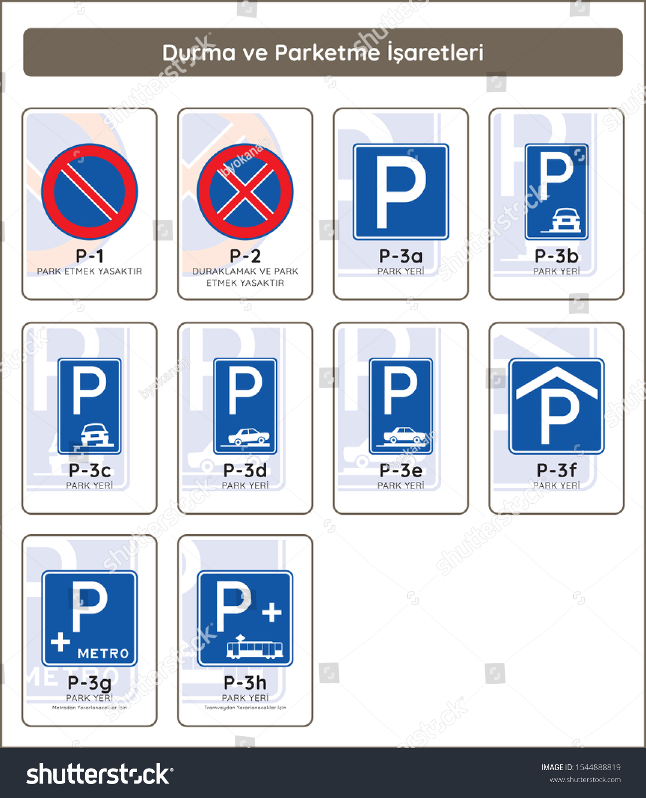 Turkey Traffic Sign Stopping Parking Signs Stock Vector (Royalty Free ...