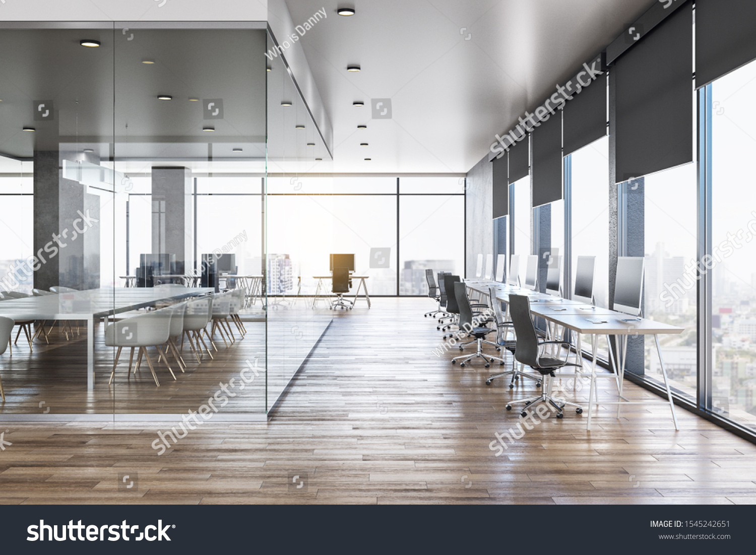 Luxury Glass Concrete Office Interior City Stock Illustration ...